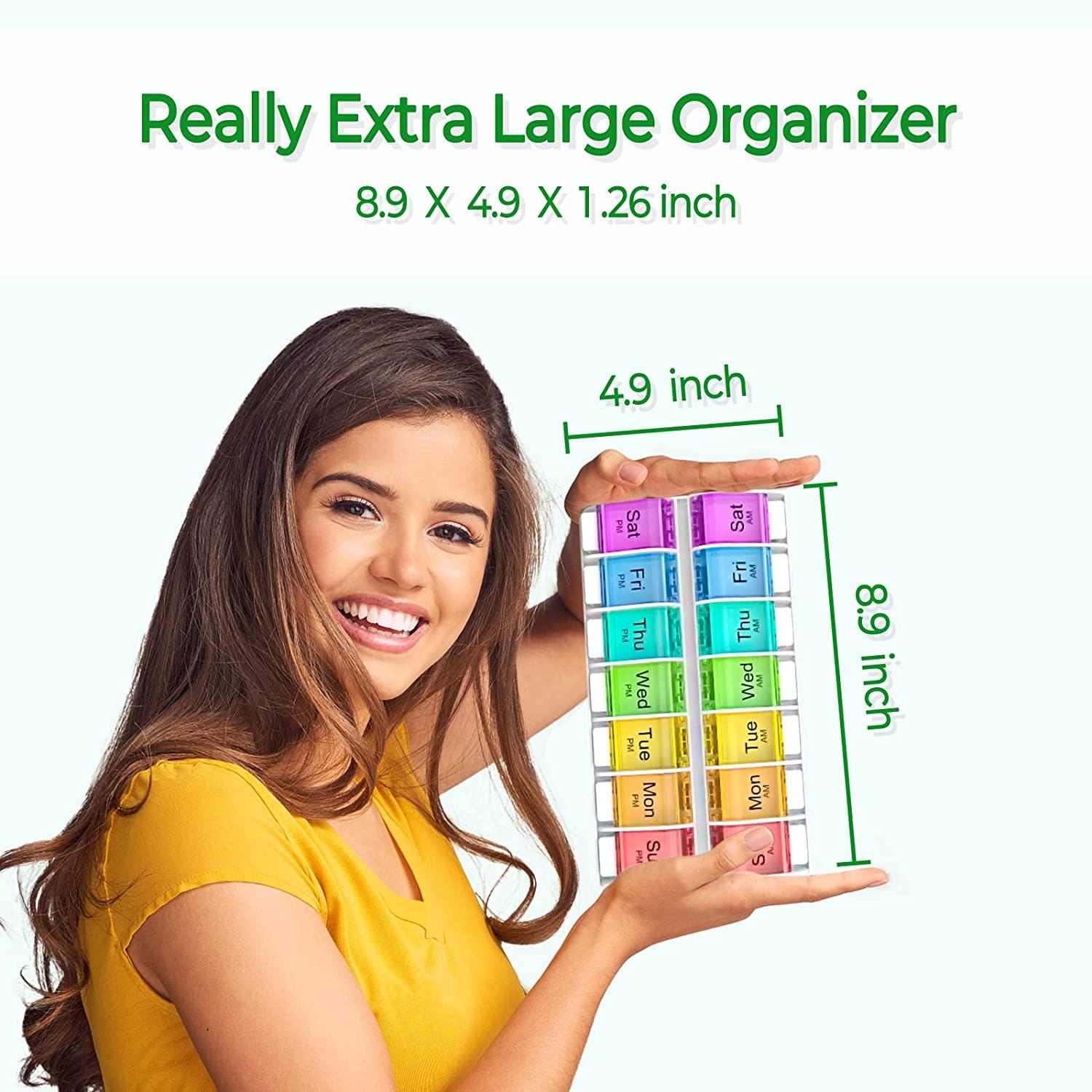 7 Days AM PM Pill Organizer BPAFree 2 Times a Day Large Weekly Pills Case for Vitamins and