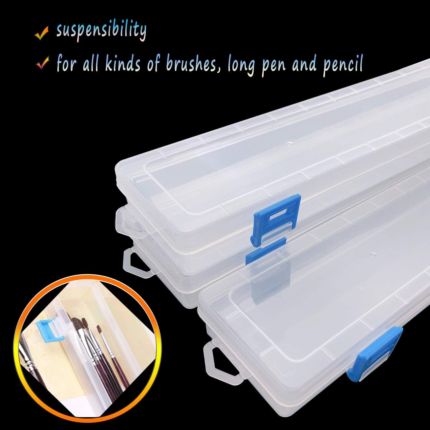 3pcs Translucent Plastic Storage Box, Portable Paint Brush Holder,  Container For Long Paint Brushes, Watercolor Pens Pencils Drawing Tools  Case, DIY A