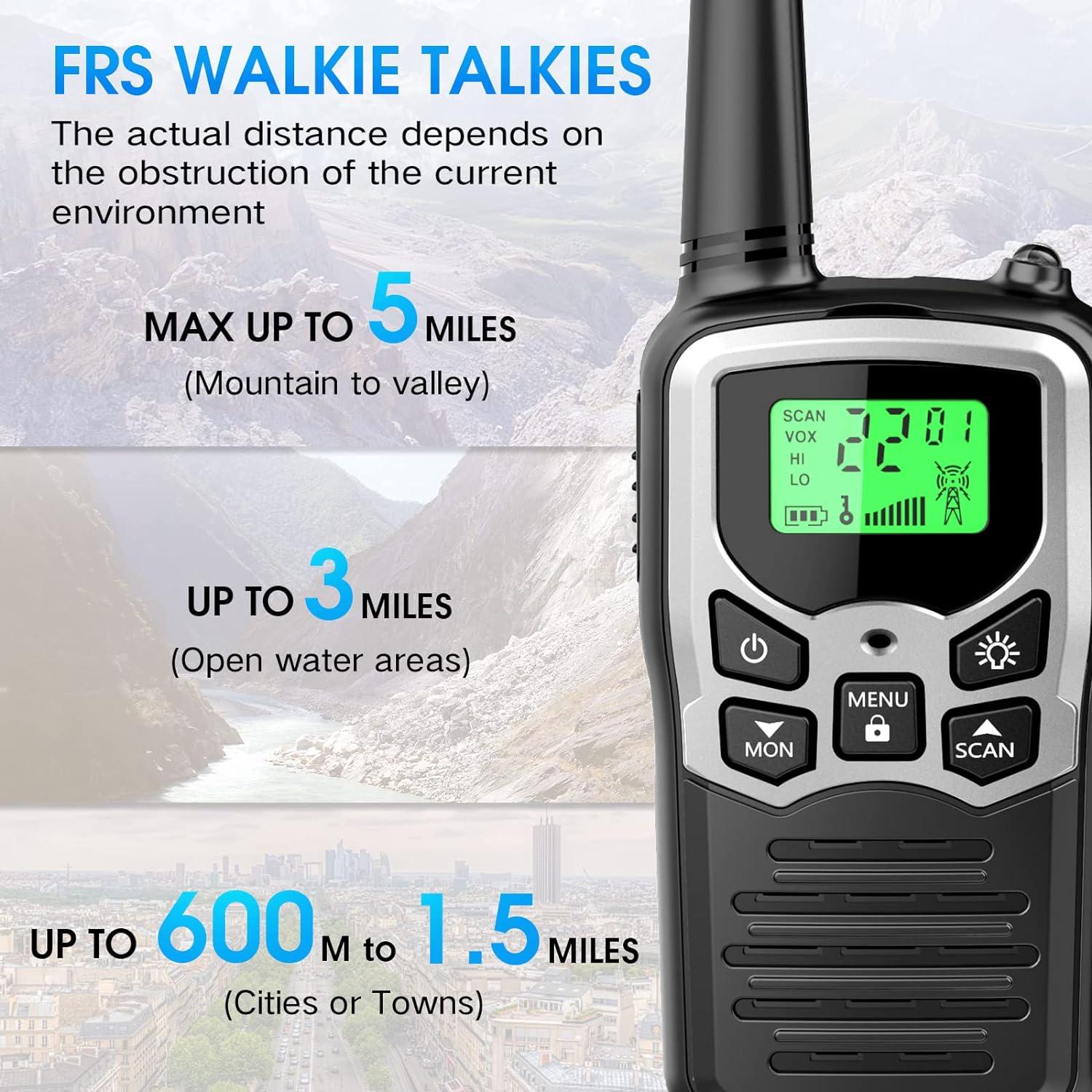 Walkie Talkies, MOICO Long Range Walkie Talkies for Adults with 22 FRS  Channels, Family Walkie Talkie with LED Flashlight VOX LCD Display for  Hiking