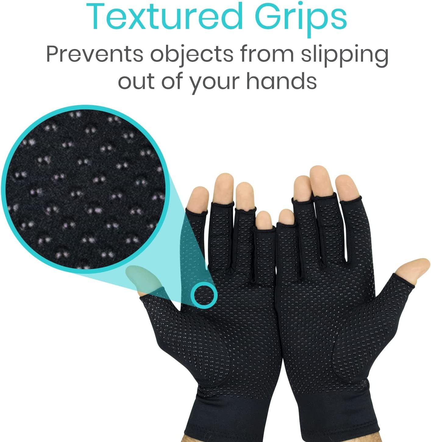 Vive Copper Arthritis Gloves Black Fingerless (X Small) Pain Relief for Arthritic Hands