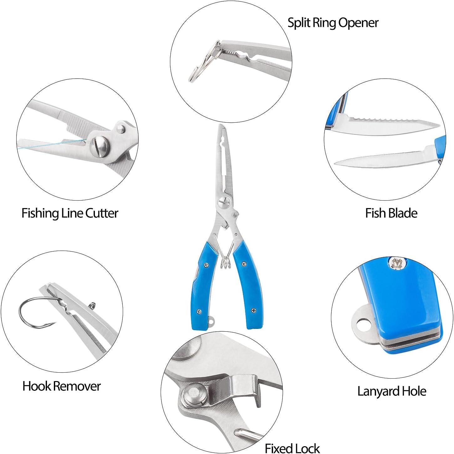 BASUNE Fishing Pliers + Fish Hook Remover, Line Cutter Curved Nose