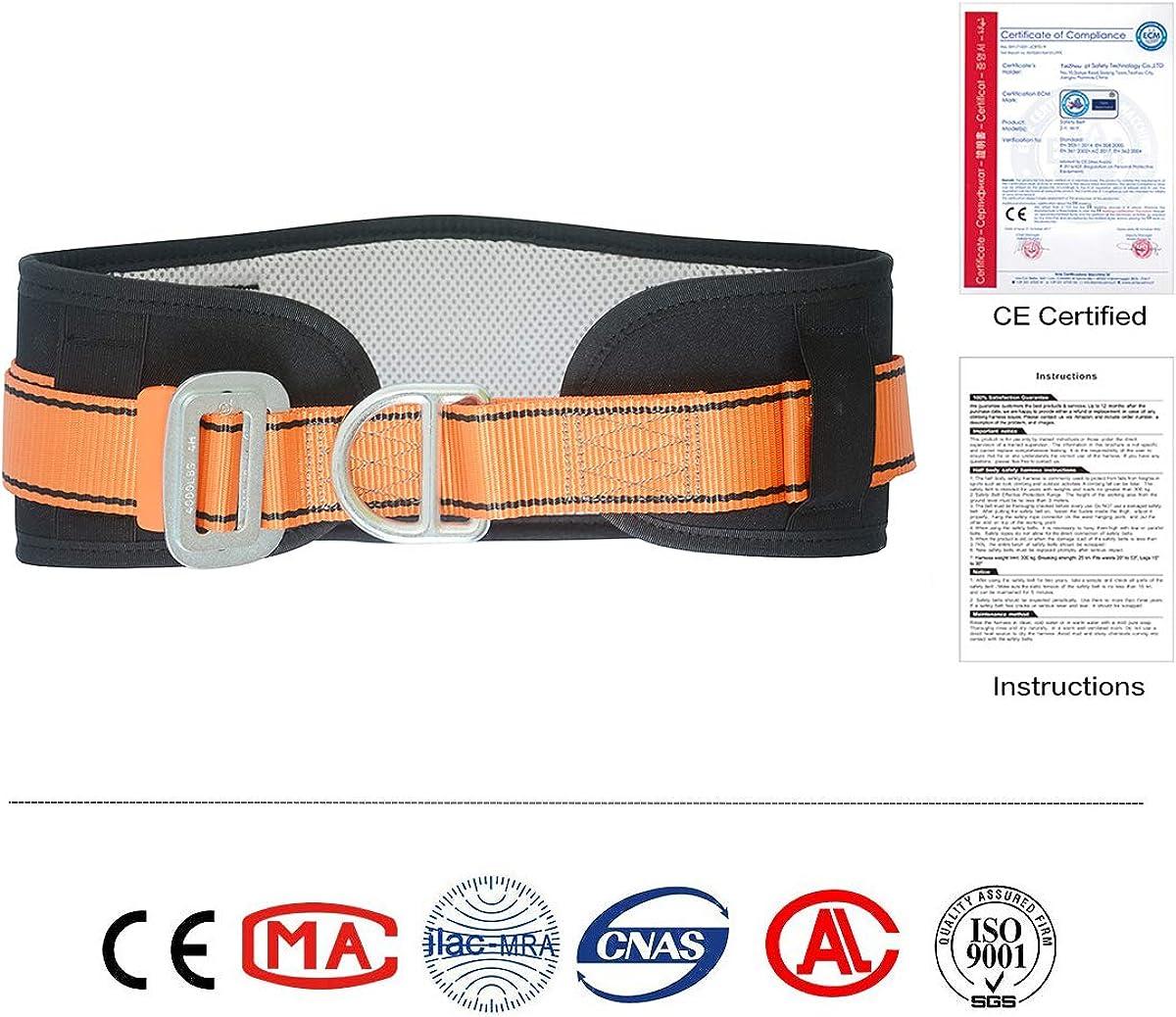HeeJo Safety Harness Belt With Waist Pad & D-Ring - Polyester Construction For Climbing, Rescue, Work (Fits Waist 25"-47")