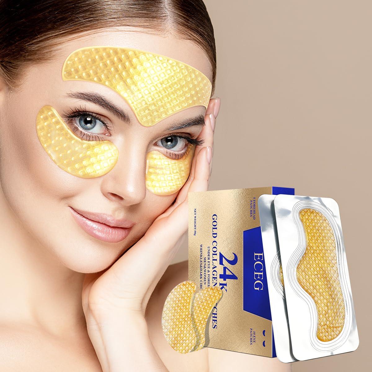 ECEG Forehead Wrinkle Patches 24K Gold Eye Patches 15 PCS Collagen