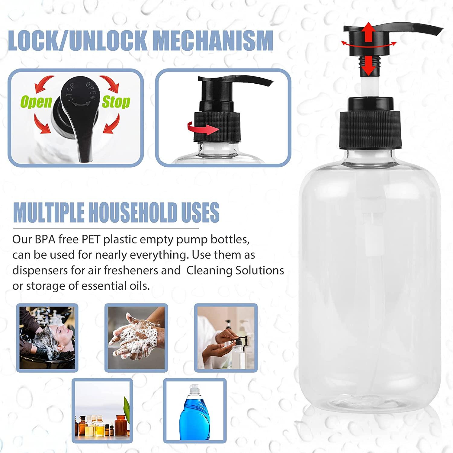 Nagma Lockable Pump Bottles Dispenser 8 oz, Pack of 2Clear Plastic