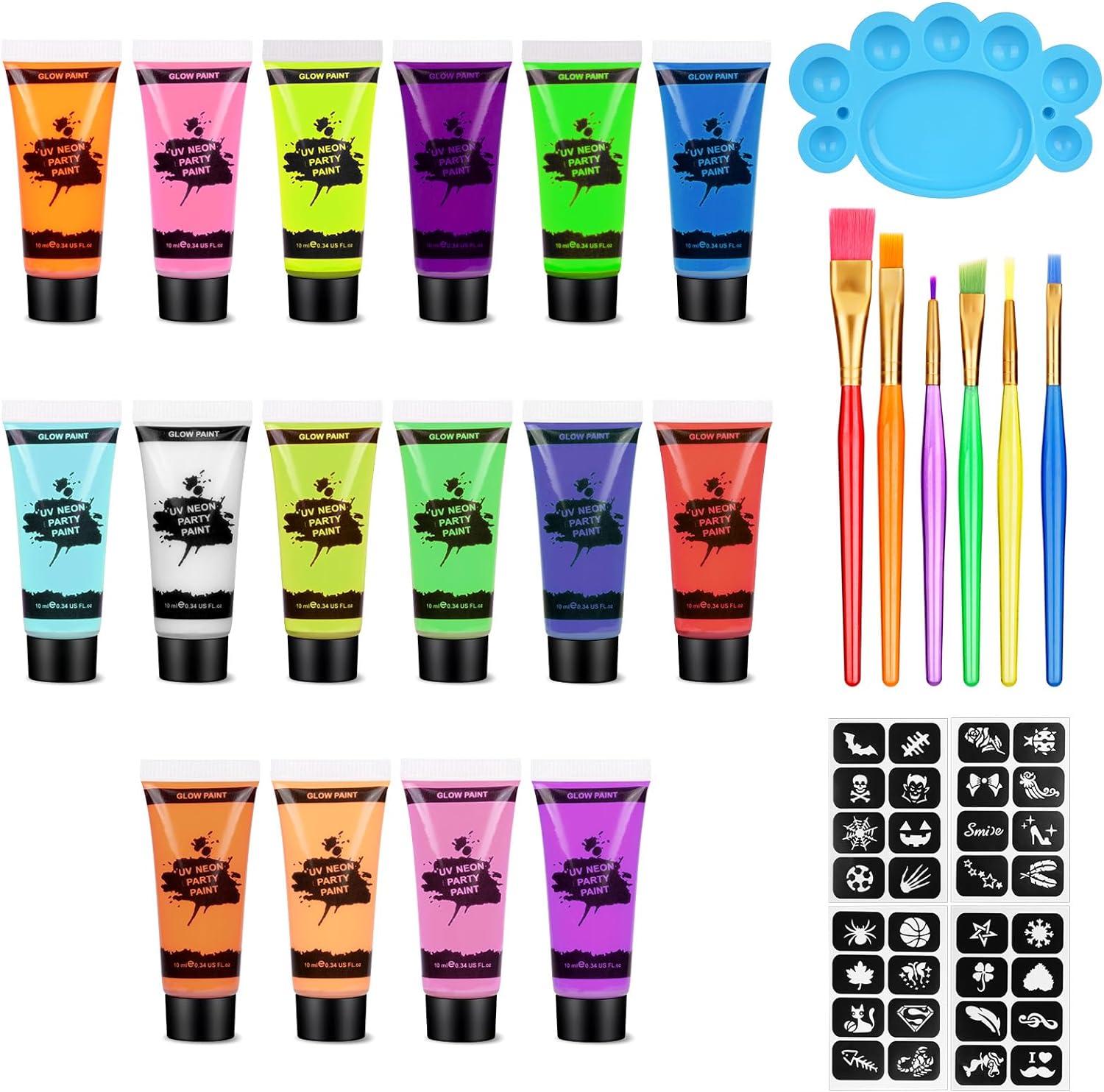 AOOWU Ultraviolet Glow Face Body Paint Set 16 Colors UV Blacklight Neon