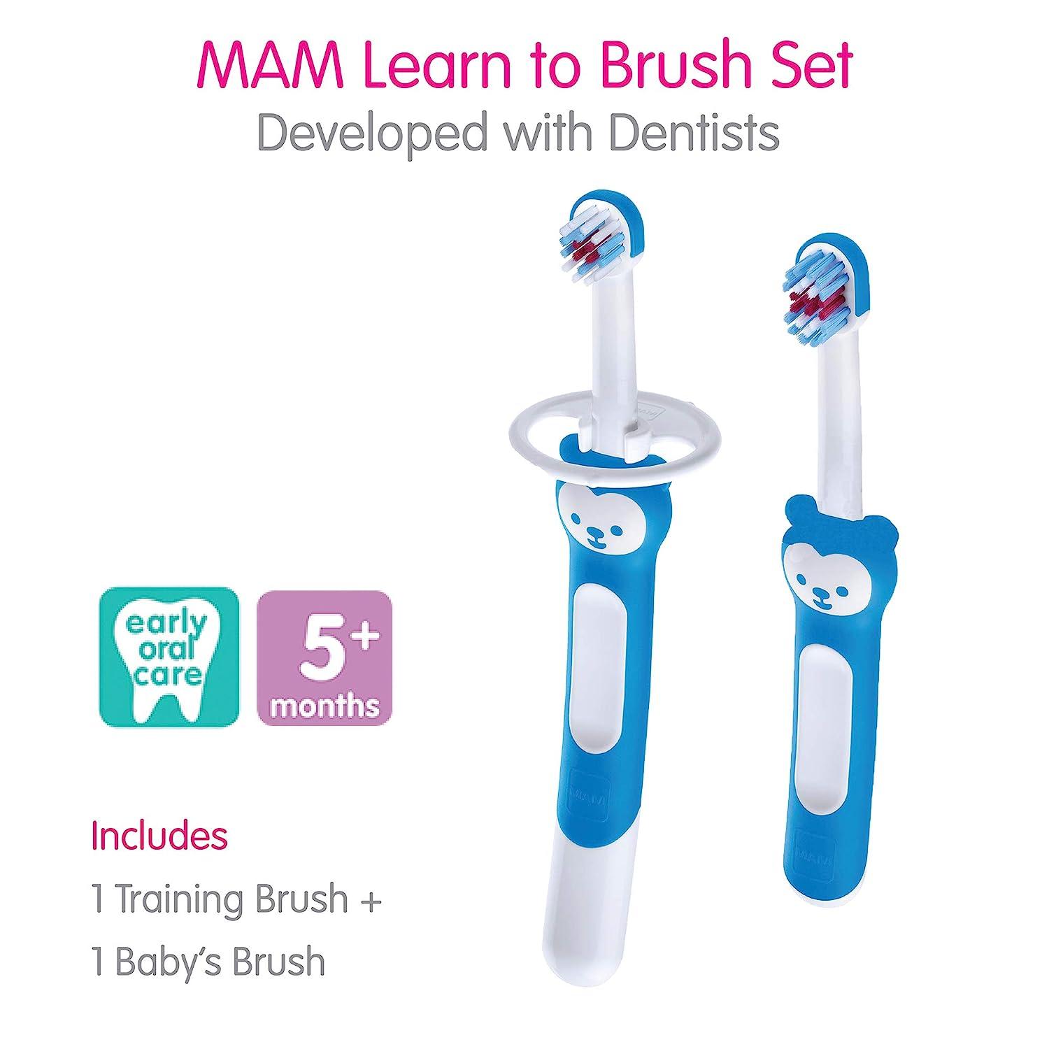 MAM Learn to Brush Set for Boys 5+ Months Baby Toothbrushes with