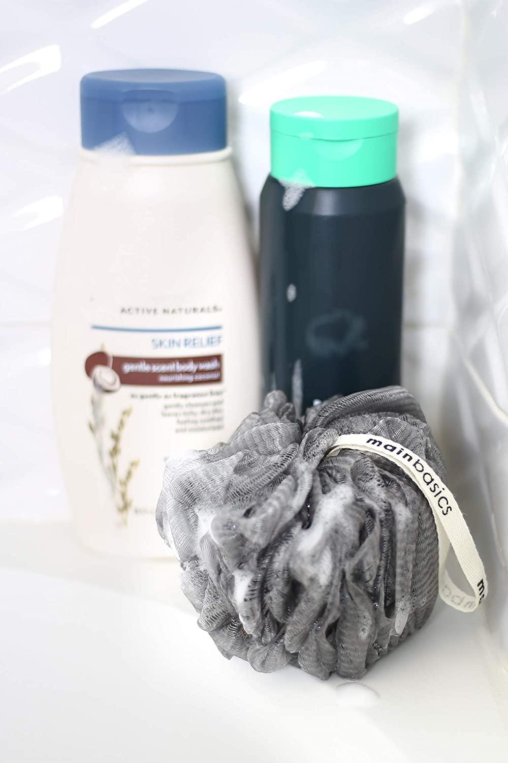 MainBasics CharcoalInfused Bath Shower Loofah Sponge Pouf Body