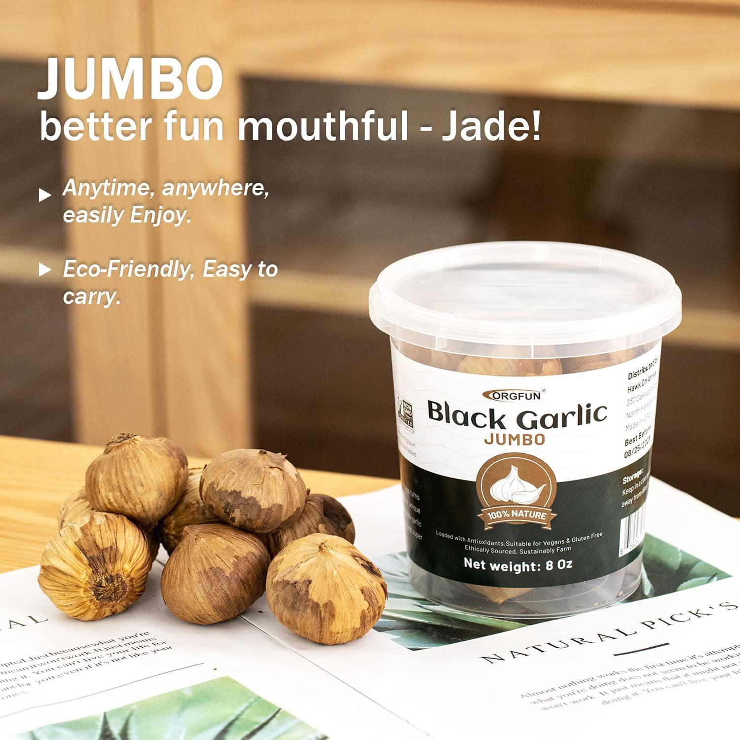 ORGFUN Jumbo Whole Black Garlic, Premium Fermented Black Garlic Cloves