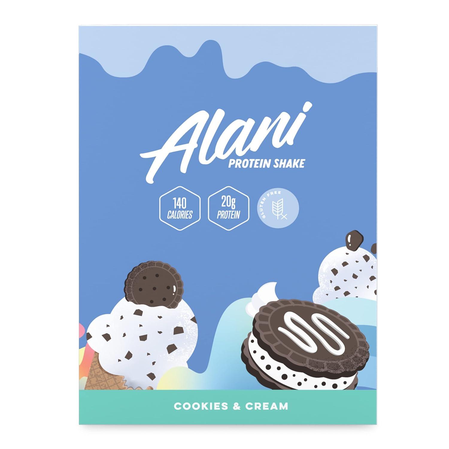 Alani Nu Protein Shake Ready to Drink Naturally Flavored Gluten Free Only  140 Calories with 20g Protein per 12 Fl Oz bottle (Cookies & Cream 4 Pack)  Cookies & Cream 4 Pack