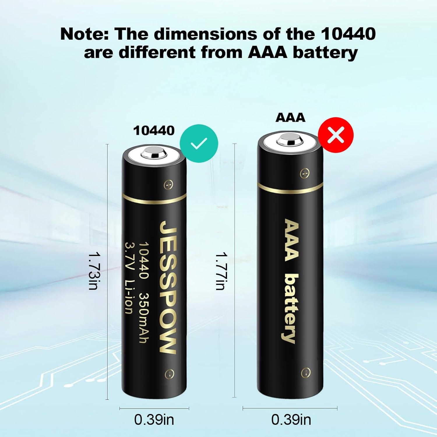10440 Rechargeable Lithium-ion Battery 3.7V 350mAh - 4 Pack for LED  Flashlight Torch | International Shipping Available