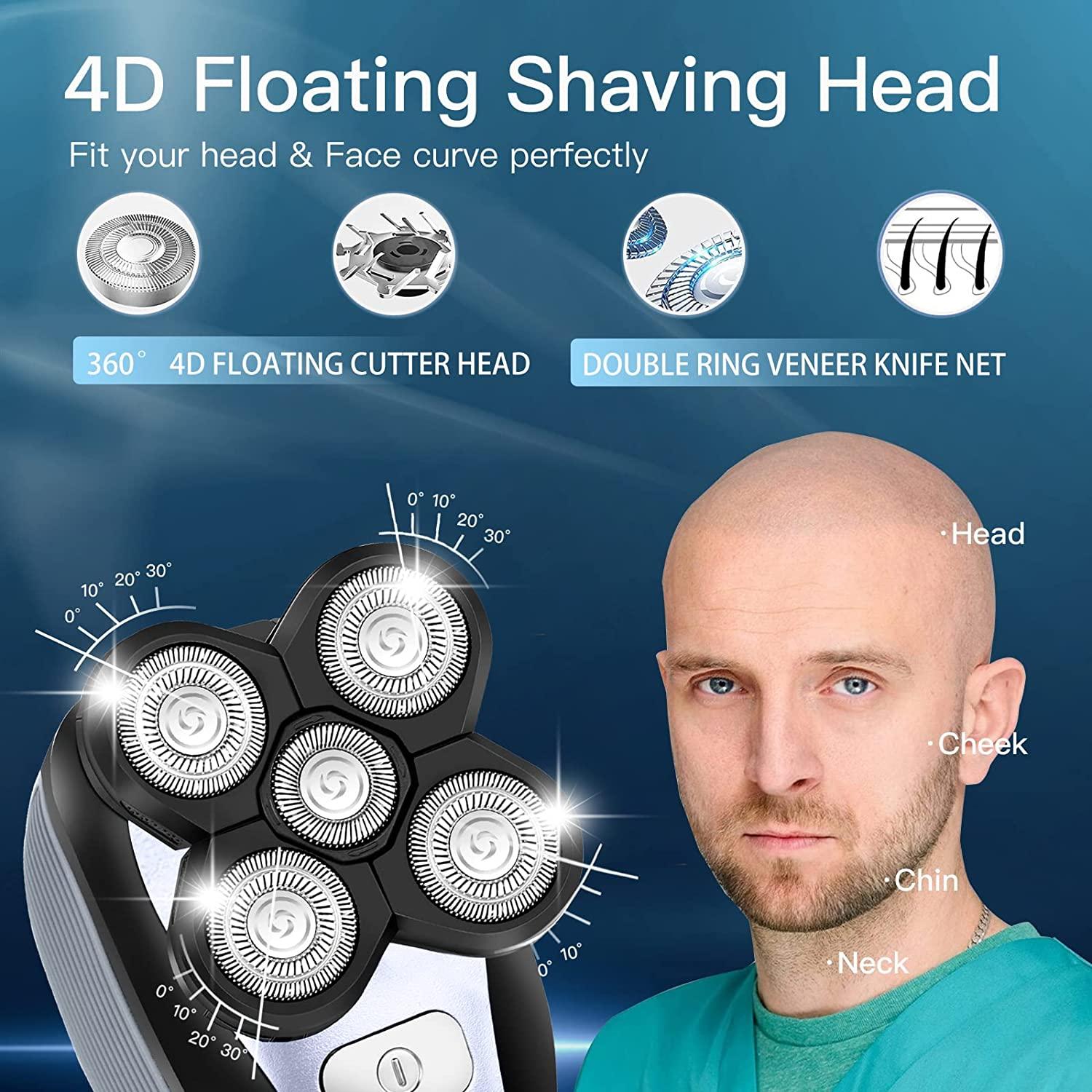 5-in-1 Electric Head Shaver for Bald Men - Waterproof Wet Dry Razor for ...