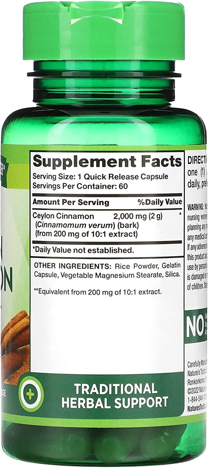 Ceylon Cinnamon Capsules 2000mg 60 Count NonGMO, Gluten Free with