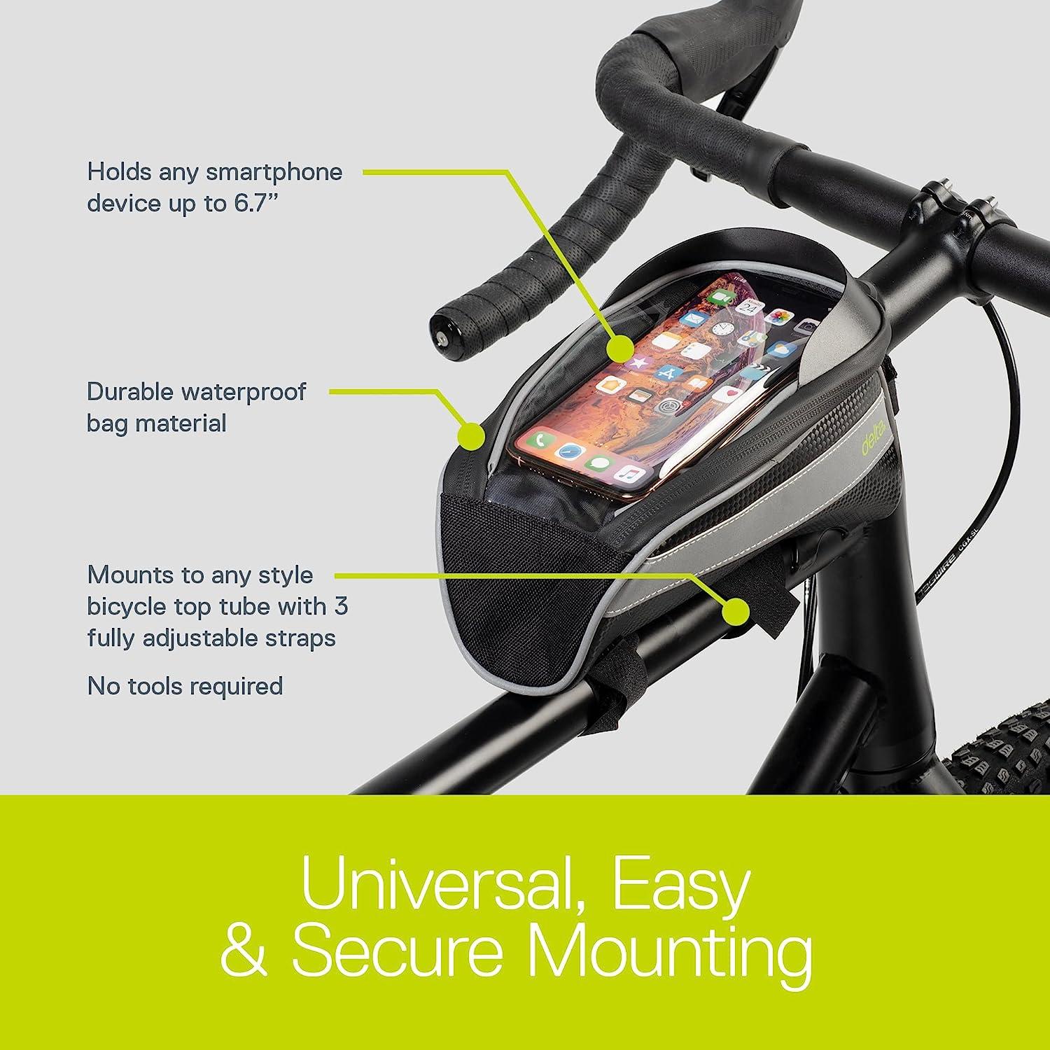 Bike Handlebar Bag for Phone - Top Tube Cycling Accessories with Waterproof Transparent Pouch for Adult Mountain and Road Bicycles with Reflective Material for Safety