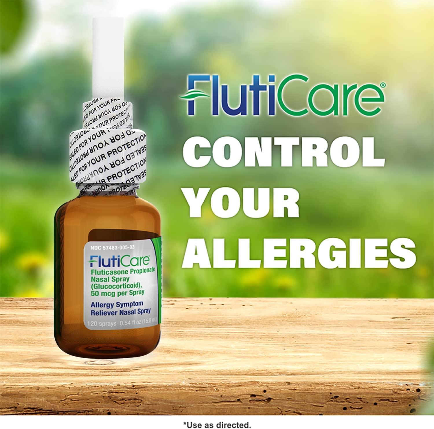 FlutiCare 120 Metered Nasal Sprays (3 Pack) Fluticasone Propionate 50mcg Allergy Relief for