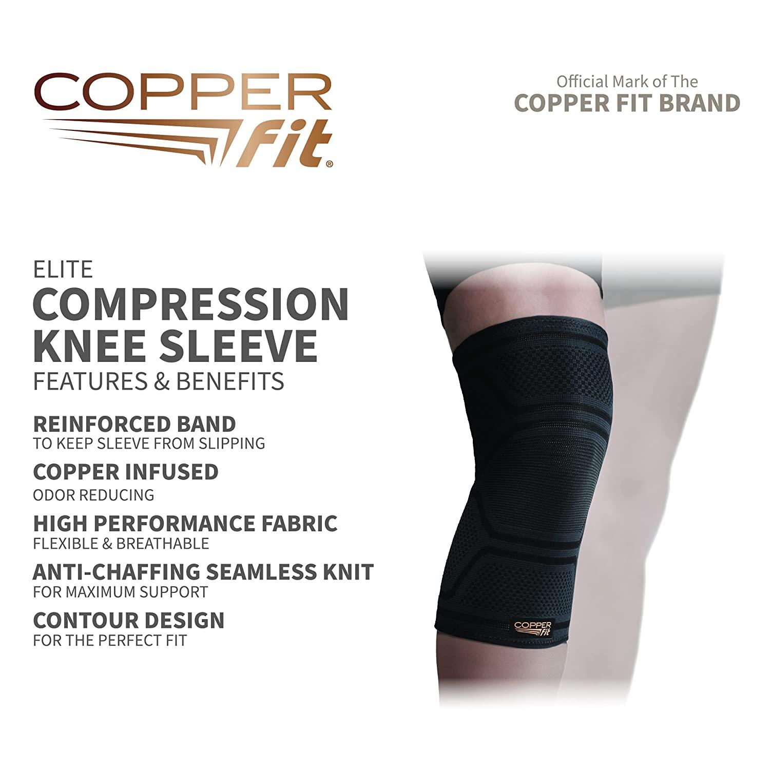 Copper Fit Elite Knee Compression Sleeve Knee Brace, Black (Large