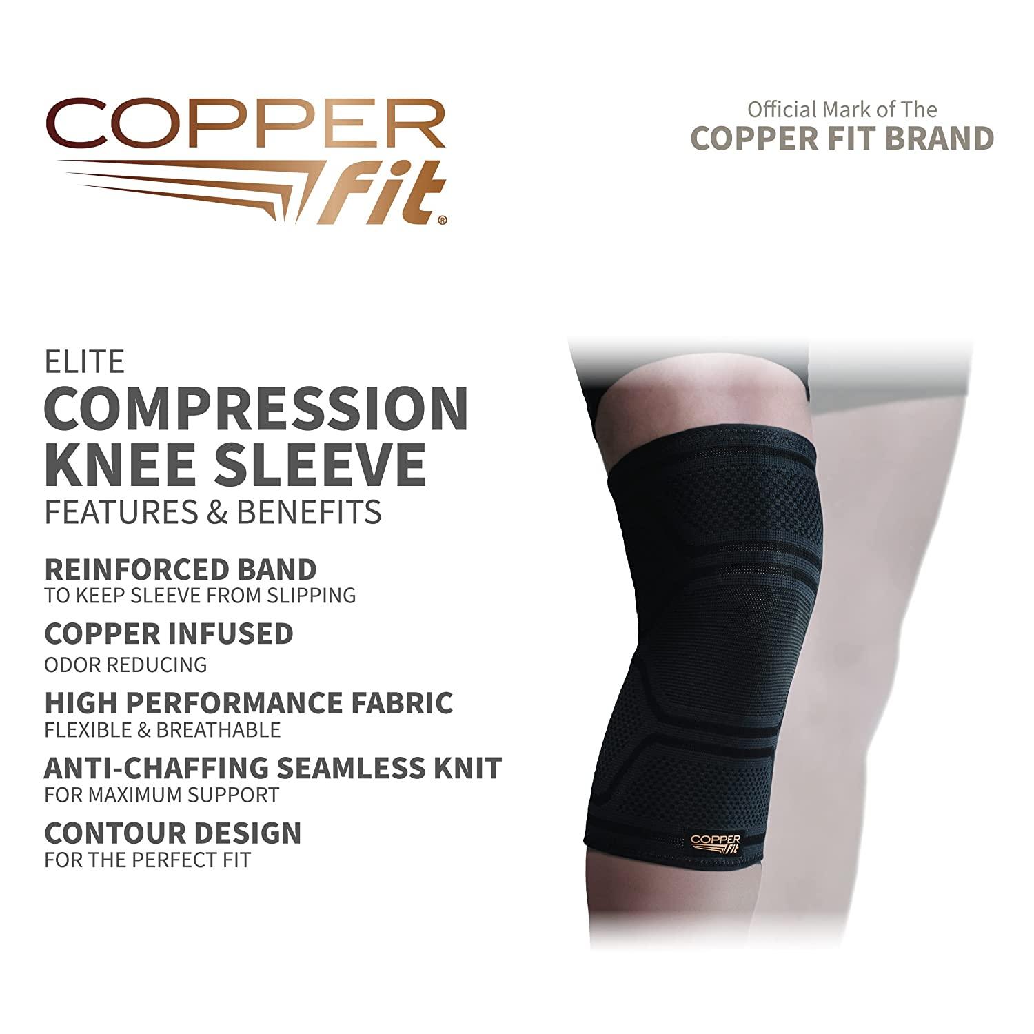 Copper Fit Elite Knee Compression Sleeve Knee Brace, Black (Large/X