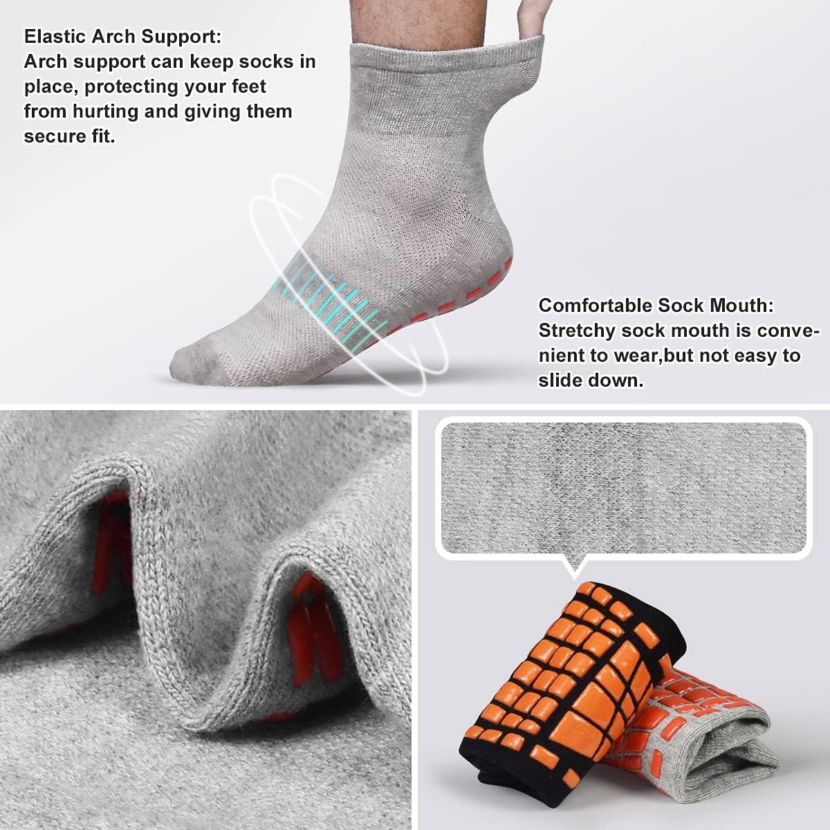 Mens Non Slip Socks for Yoga Pilates Anti Skid Grip Socks for Men 3 Pack  Home Slipper Hospital Socks for Adult Elderly #2 Multi 3 Pairs 12-14