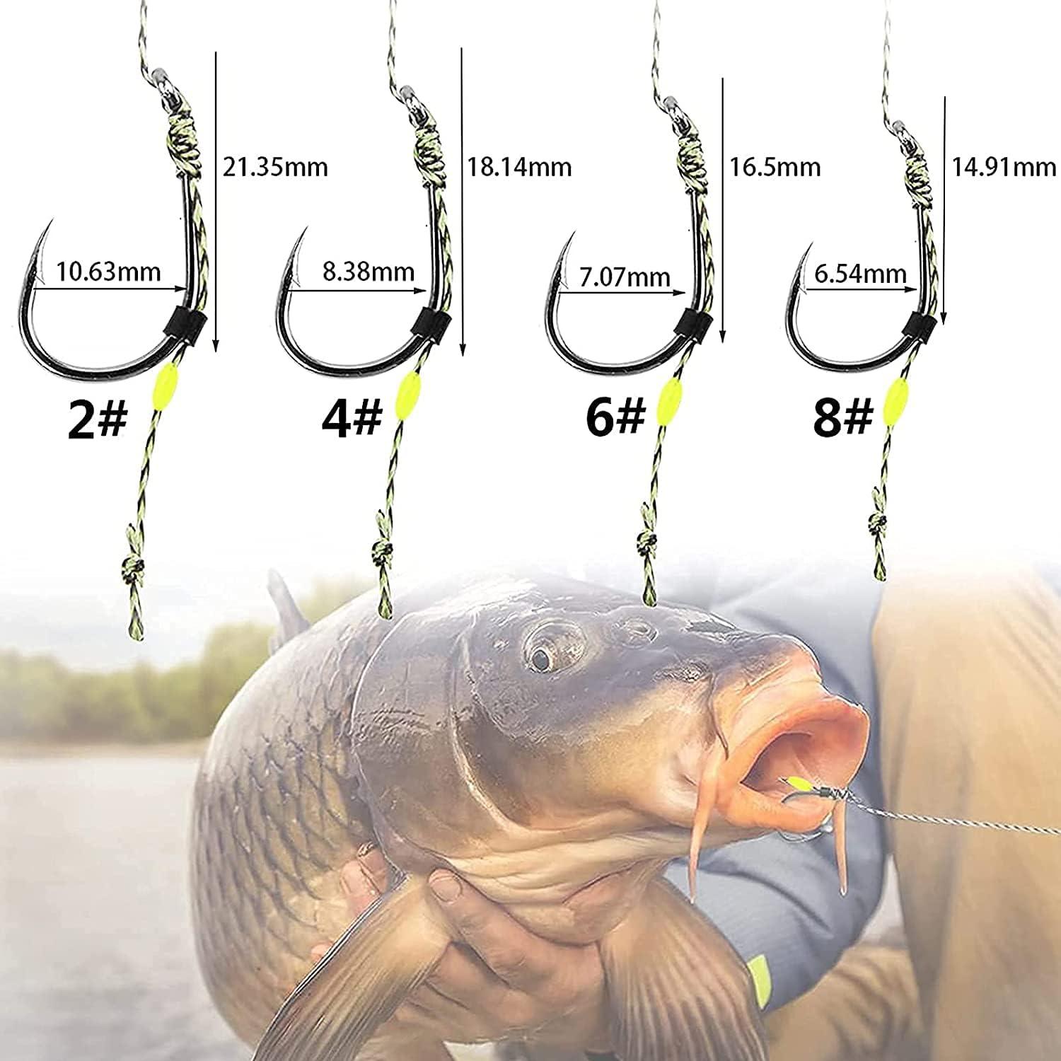 YOTO Carp Fishing Hair Rigs - 24Pcs High Carbon Steel Curved Barbed Carp  Hook Swivel Boilies Fishing Rigs with Braided Thread Line Rolling Carp  Fishing Accessories Size (2,4,6,8) 24 PCS