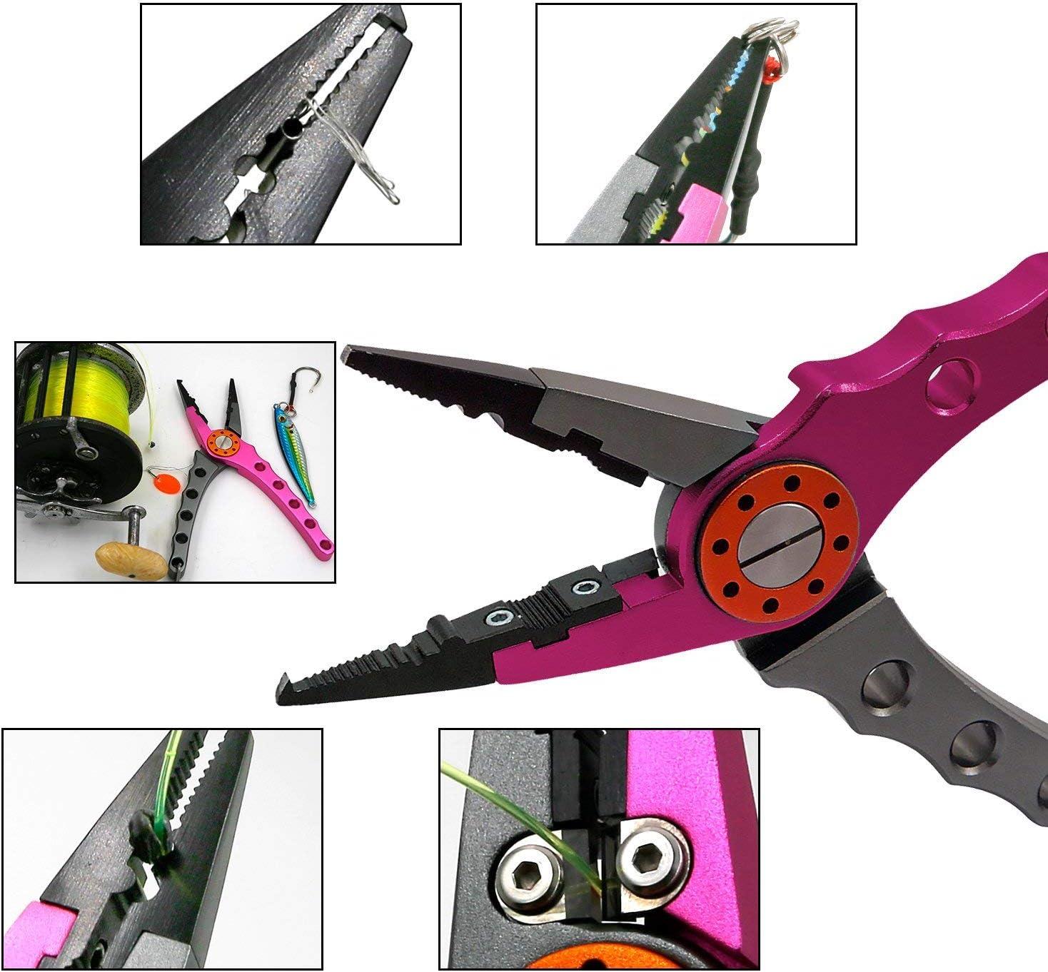 SAN LIKE Fishing Pliers Aluminum Braid Cutters 7inch Hook Remover Saltwater  Fishing Gear Corrosion Resistant Fishing Tools Split Ring Pliers for Fishing  Fish Holder with Sheath and Lanyard A-pink