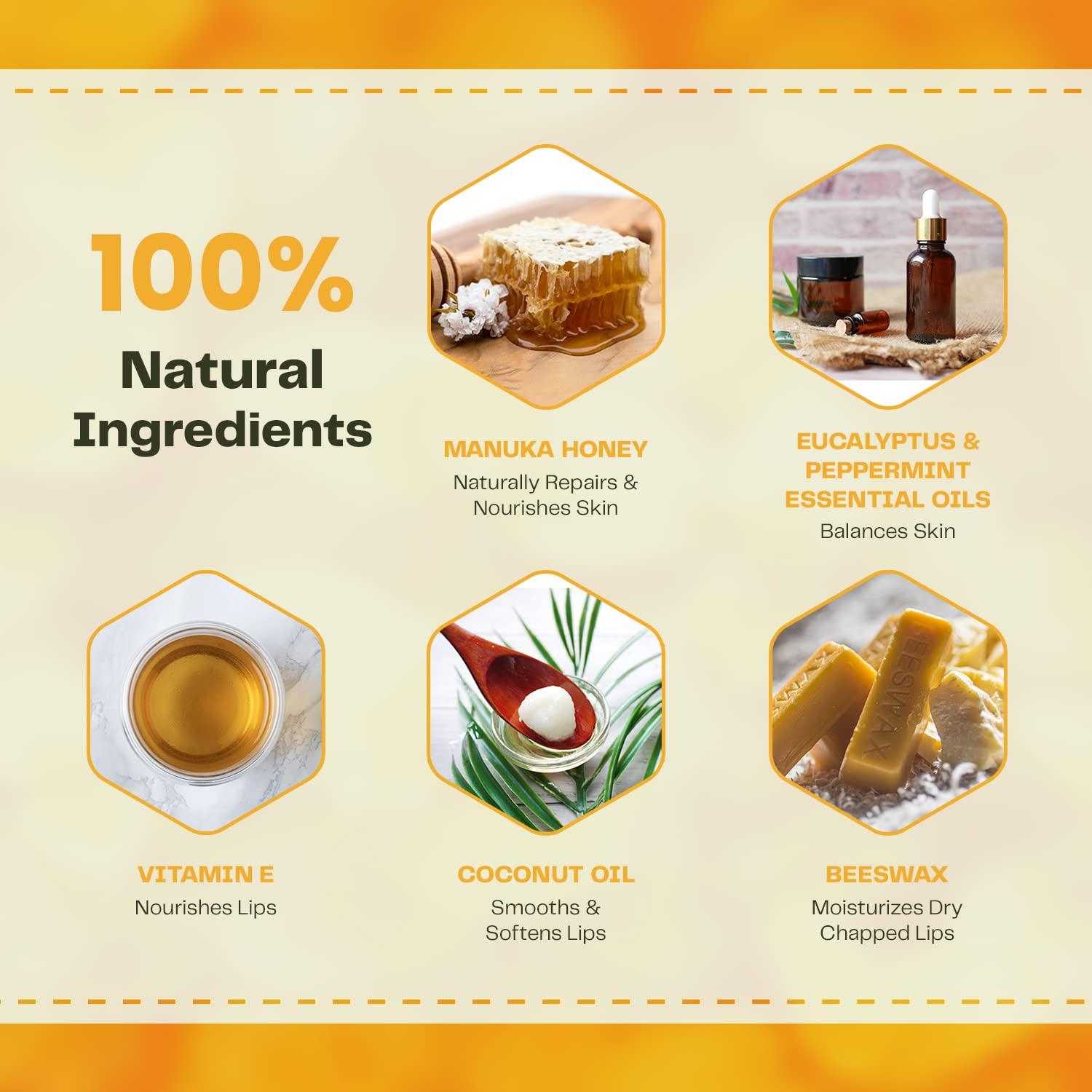 Honeydrop Manuka Honey Lip Balm Natural Hydrating Lip Treatment Infused with Peppermint and