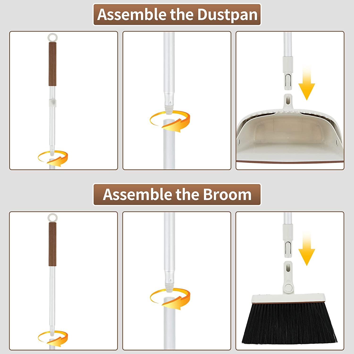 Jekayla Broom and Dustpan Set for Home with 54" Long Handle, Upright and Lightweight Dust pan