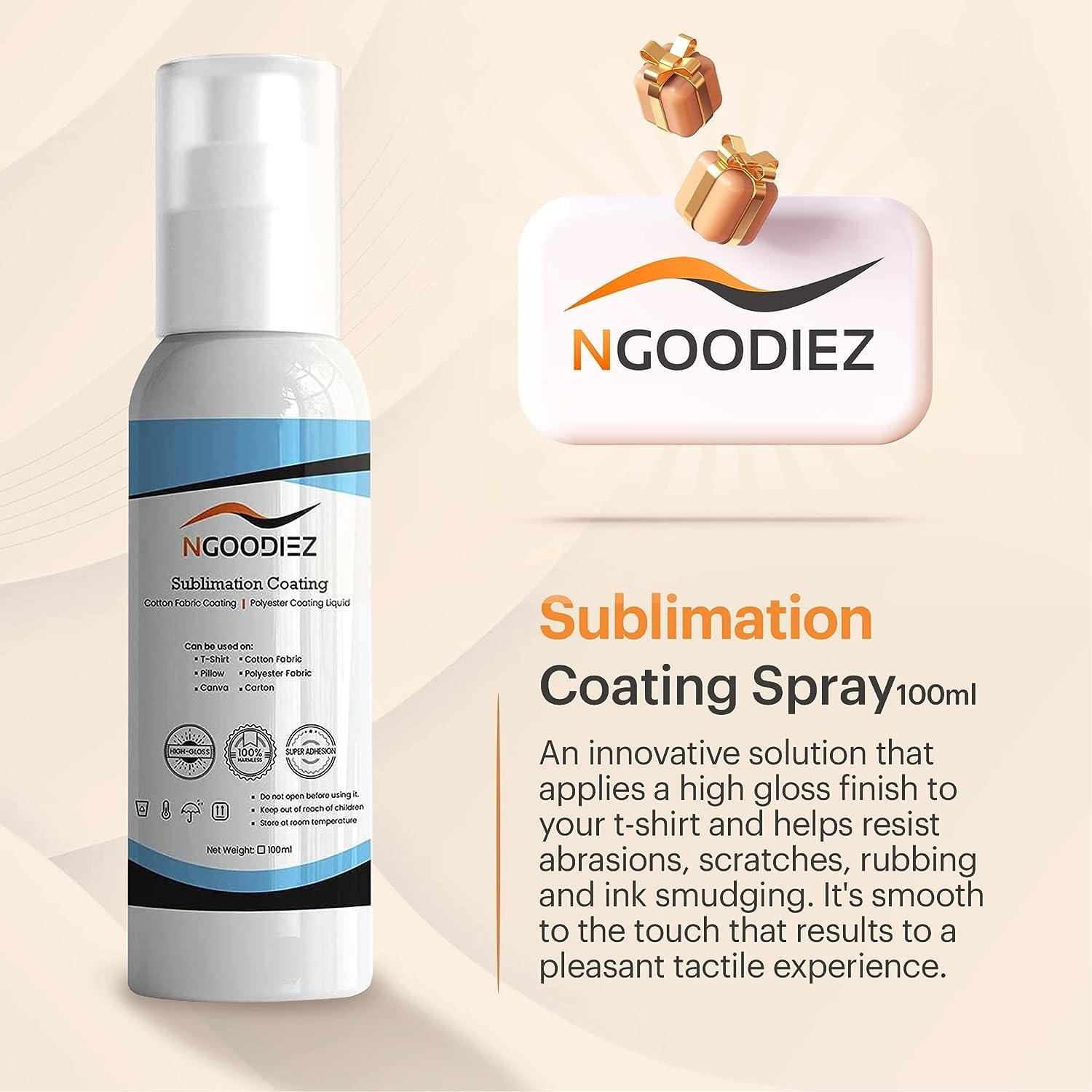 NGOODIEZ Sublimation Coating Spray for All Fabric, Including 100% Cotton,  Polyester, T-shirts, Canva Coating Liquid- Quick Dry Formula, High Gloss