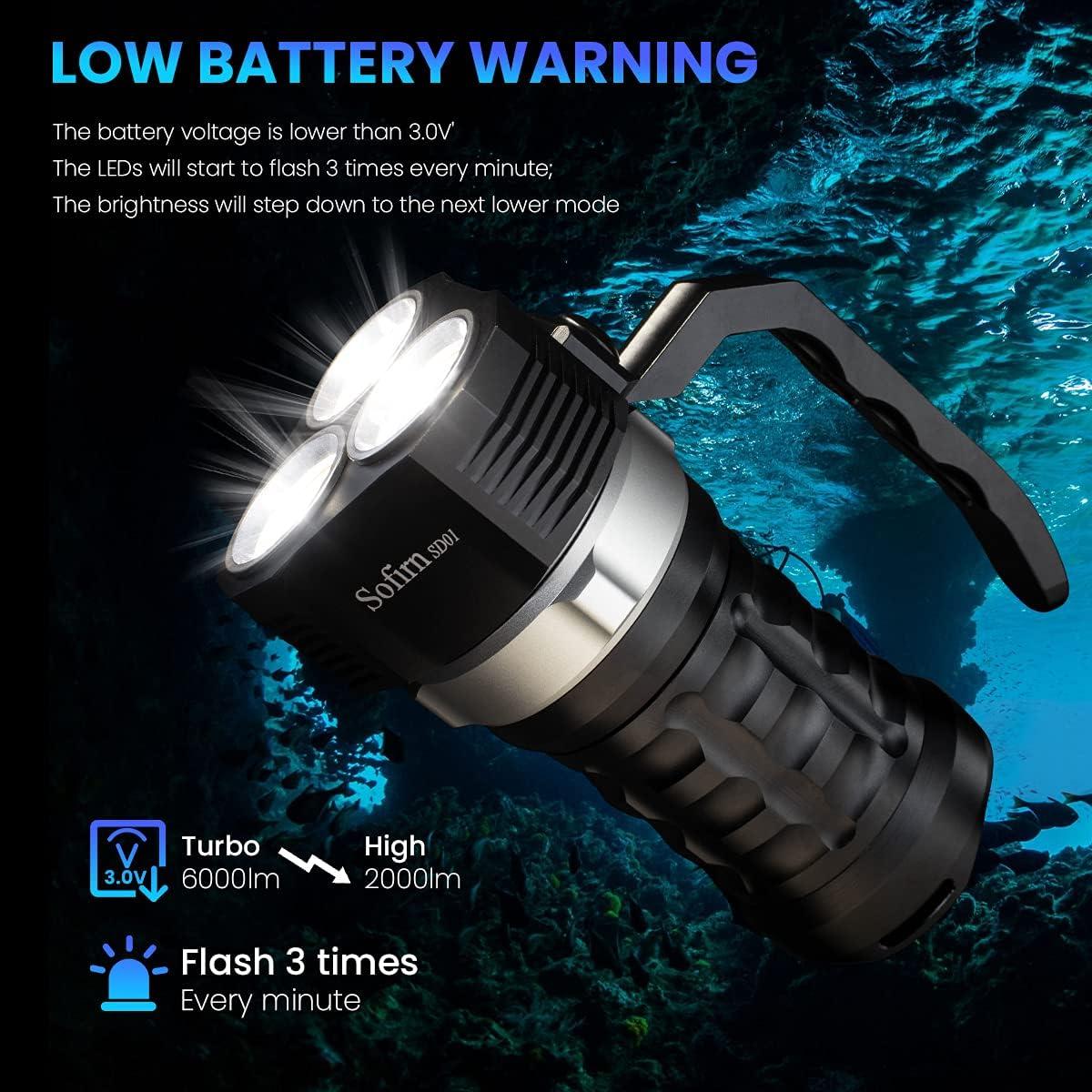 sofirn 6000 Lumen LED Scuba Diving Flashlight, Super Bright 100m Underwater  and Powerful Waterproof Torch with Magnetic Control Switch, 4 Light Modes.  (SD01) SD01-6000LM