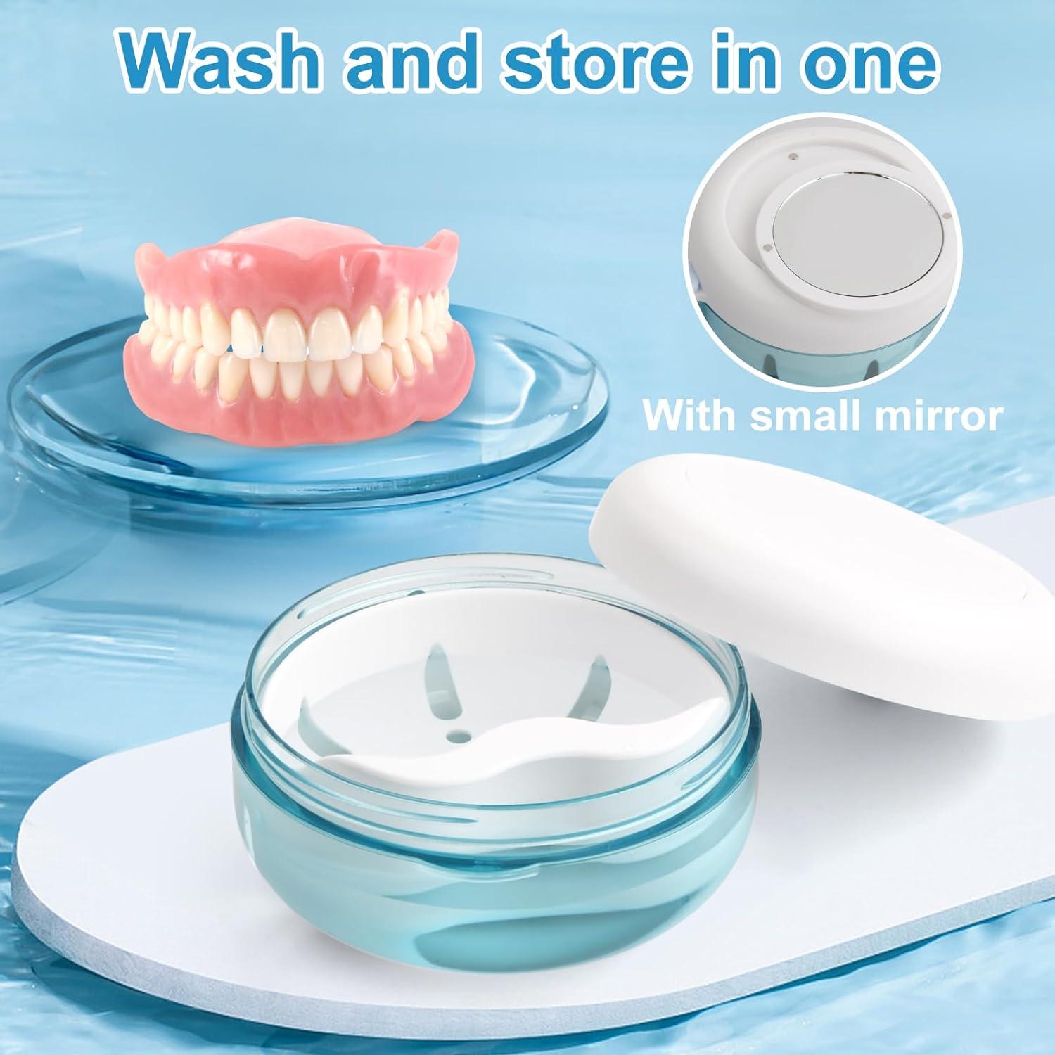 Portable Denture Case with Sink - Blue Prostheses Container & Braces ...