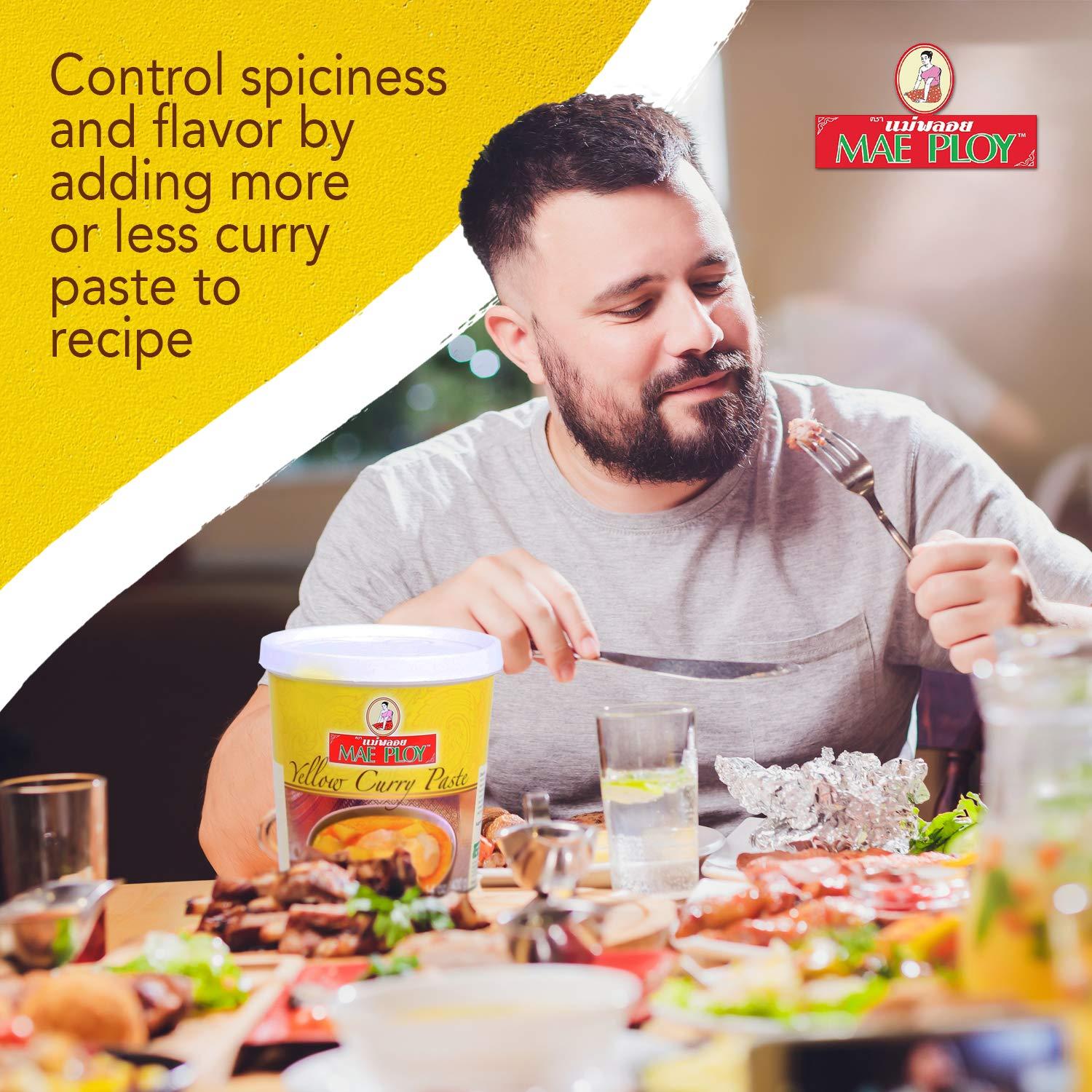 Mae Ploy Thai Yellow Curry Paste 14oz Tub Authentic Blend of Herbs Spices Shrimp Paste No MSG or Artificial Additives Perfect for Restaurant Quality Curries