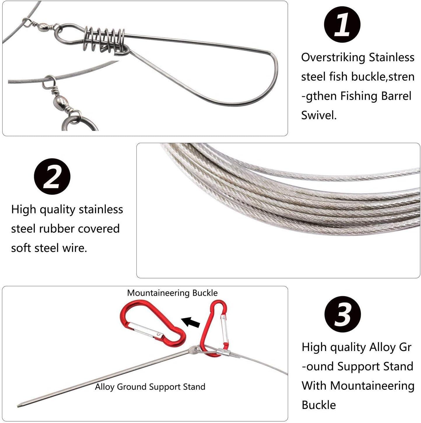 Hunter's Tail Fish Stringer, Wade Fishing Stringer Clip Heavy Duty Large  Stainless Steel Fish Lock Cable 10 Snaps