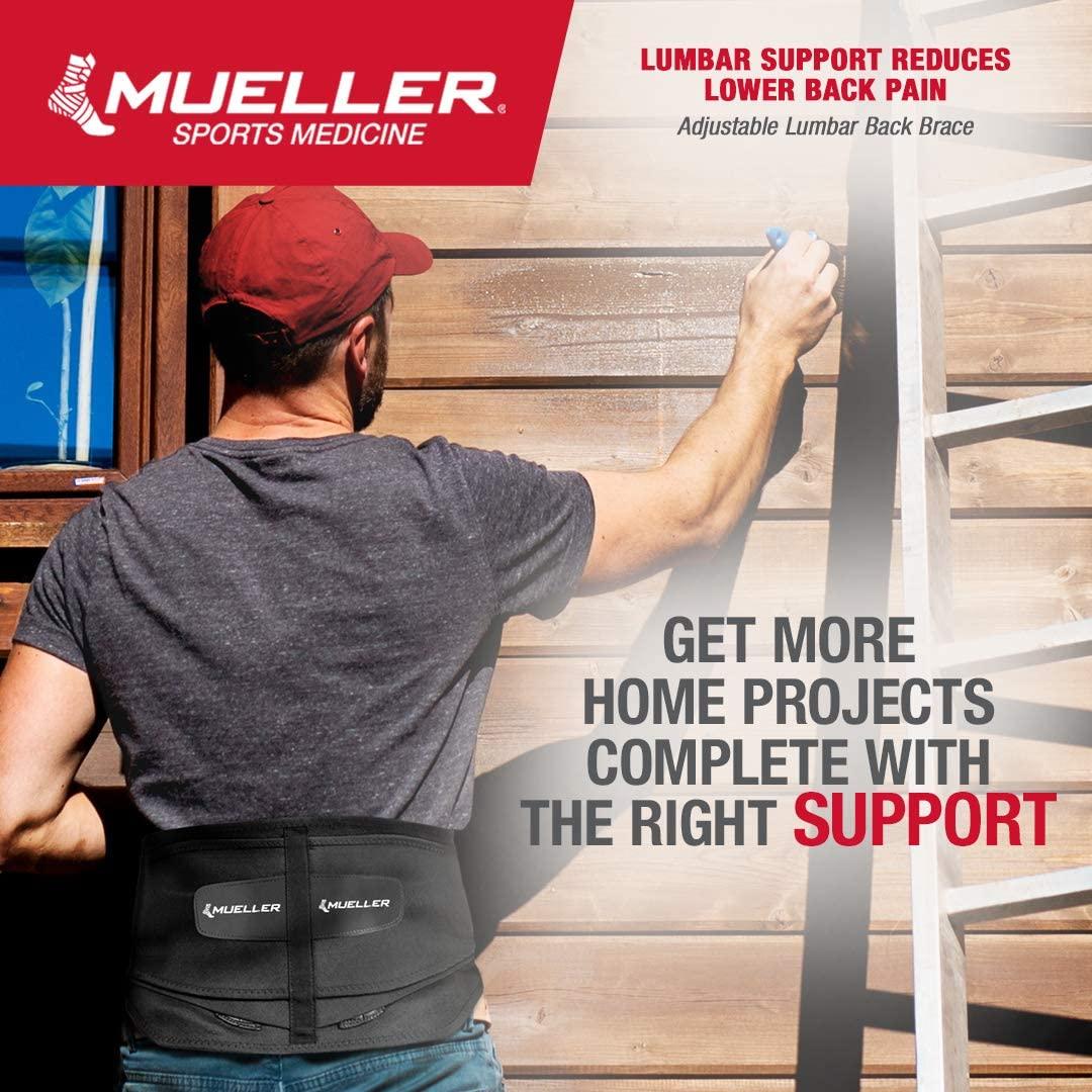 Mueller 255 Lumbar Support Back Brace with Removable Pad, Black