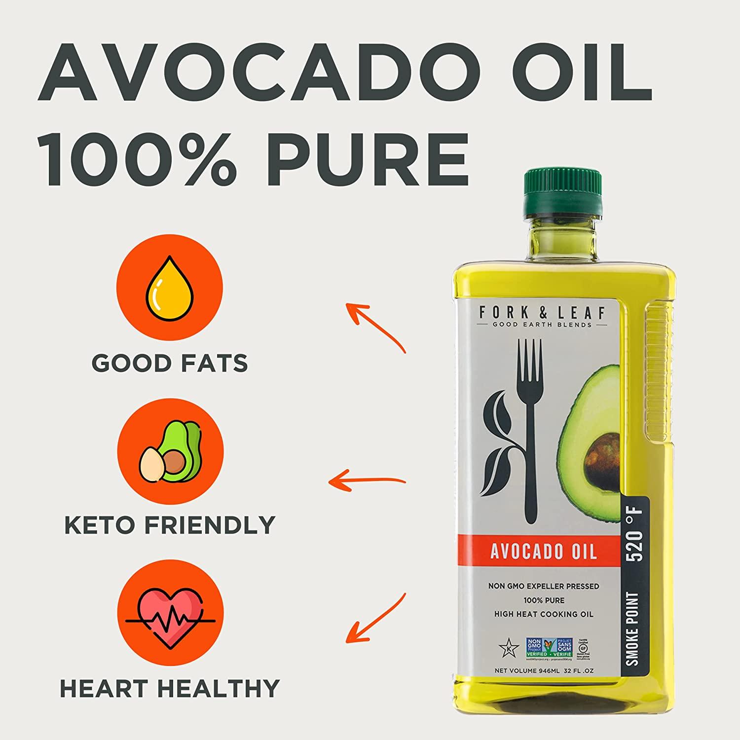 Fork & Leaf Avocado Cooking Oil 946 ml HighHeat Cooking, Frying
