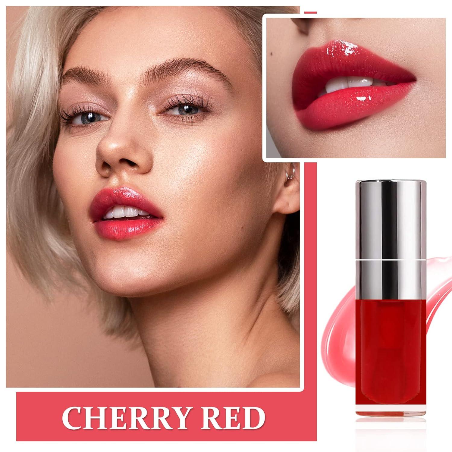 ZHISHUDL Plumping Lip Gloss Makeup Gift Cherry Red Lip Tint Stain for