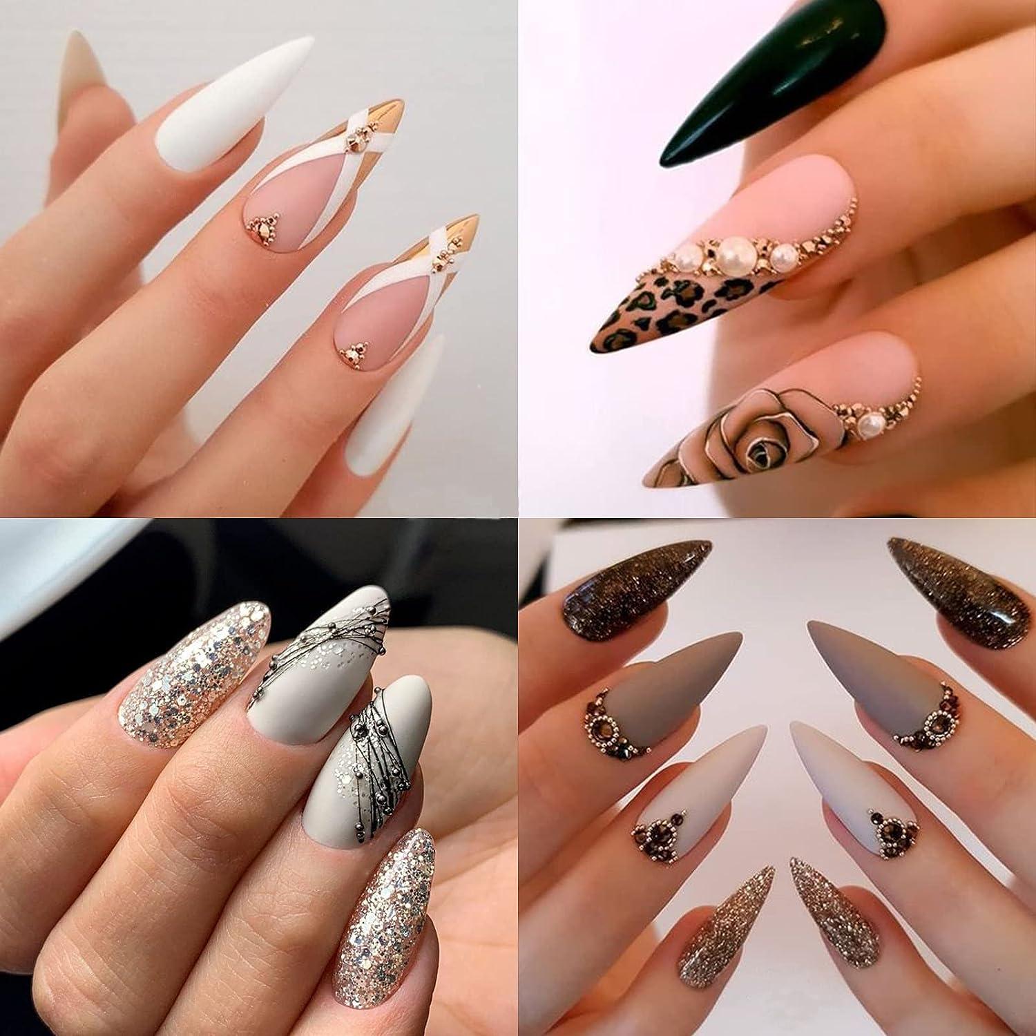 Nail Art Pearls Charms Set Boxes Gold, Silver, White Half