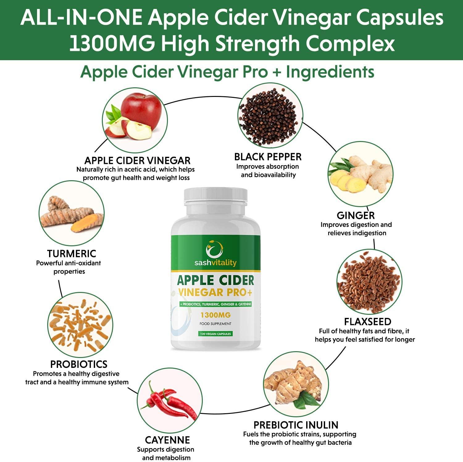 Raw Apple Cider Vinegar Complex 1300MG with Turmeric, Ginger