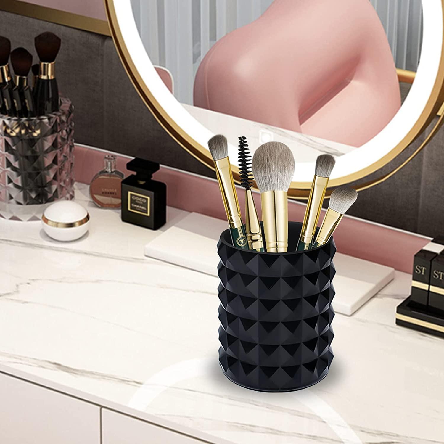 Better-way Makeup Brush Holder Decorative Make Up Brush Holder Ceramic Face Pen Holder Cute Stand Cosmetics Holder Organizer Pencil Cup Ceramic (Black Collar)