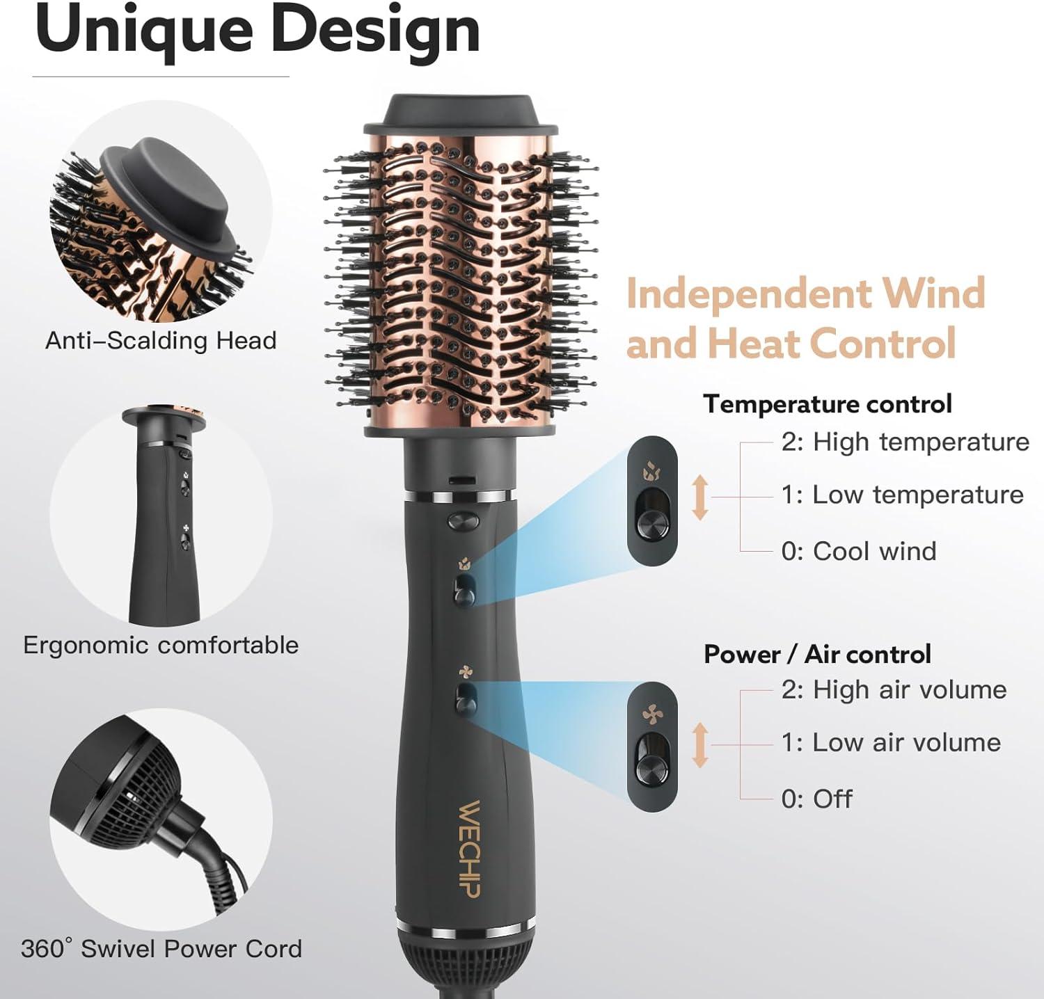 WeChip 2 in 1 Hot Air Brush - Detachable Hair Dryer & Ceramic
