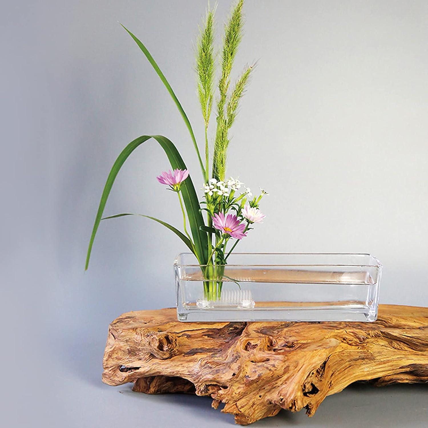 WANDIC 2Pcs Flower Frog Round Rectangle Clear Plastic Ikebana Kenzan