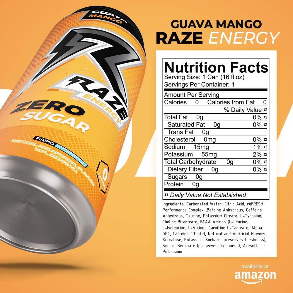 Raze Zero Sugar Energy Drink, 300mg Caffeine, Zero Calories, Sugar Free