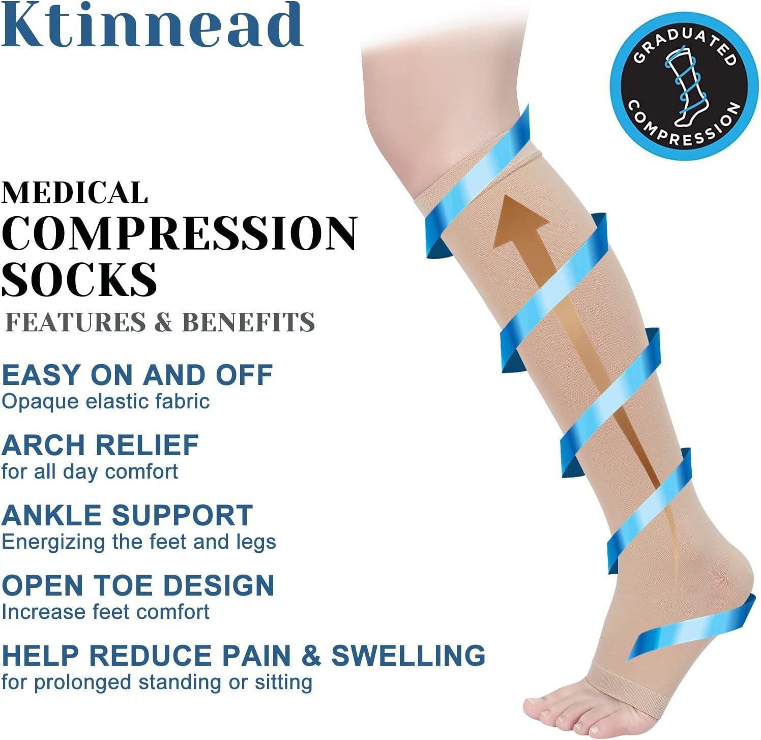 Ktinnead Compression Socks for Women and men 20-30 mmhg, Knee High Graduated  Compression Stockings, Opaque, Open Toe, Unisex, Beige, Large Beige Large