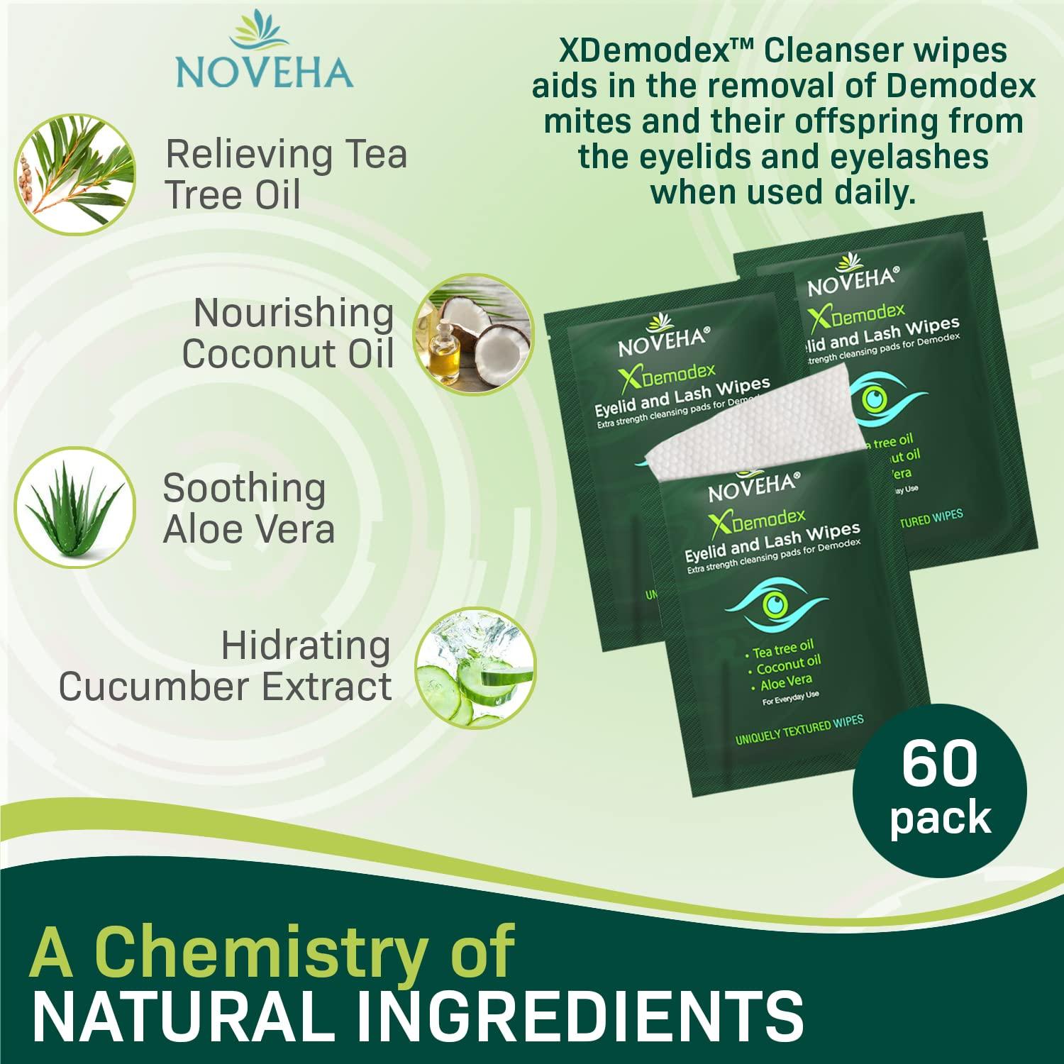 NOVEHA Demodex Eyelid & Lash Wipes Box Of 60 Individually Wrapped