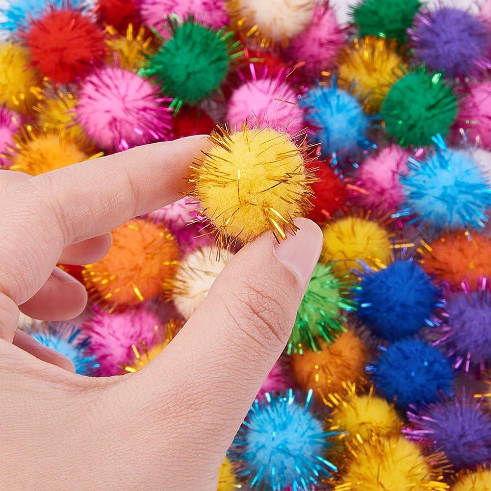 PH PandaHall About 100 Pcs Assorted Pompoms Multicolor Arts and Crafts  Fuzzy Pom Poms Glitter Sparkle Balls Diameter 25mm for DIY Creative Crafts  Decorations