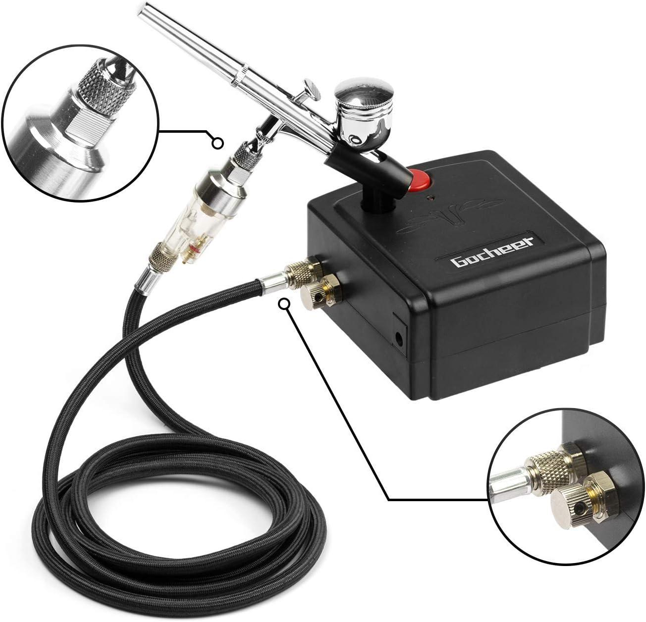 Gocheer Airbrush Kit with Compressor Dual Action Mini Air Brush Kit  Airbrush Gun Set for Painting with 0.2/0.3/0.5mm Needles for Arts Nails  Decor Cake Decor Makeup Model Coloring