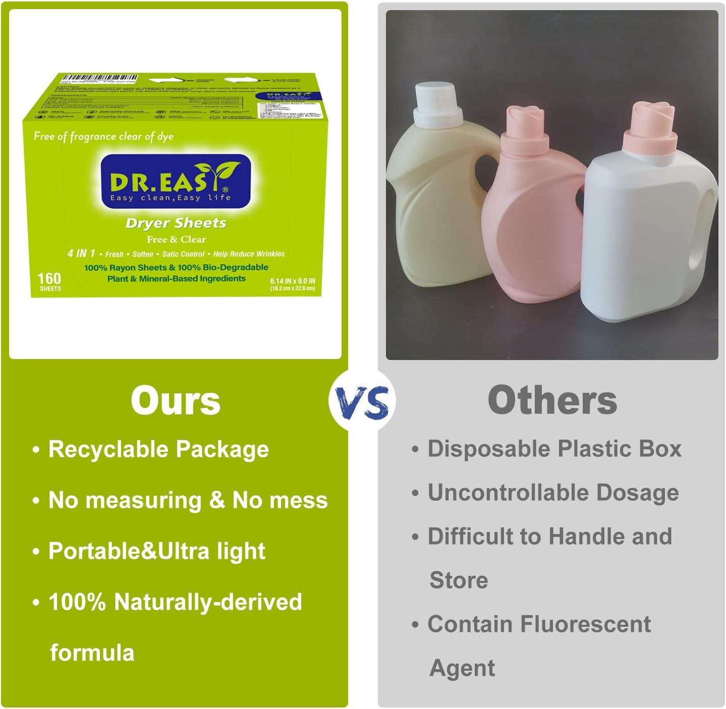 DR.EASY Dryer Sheets Plant Based Formula 252 Ct Fabric Softener Sheets For Laundry Free Clear Essential Oil Scented No Artificial Fragrances No Dyes Reduce Static Wrinkles Help Repel Pet Hair