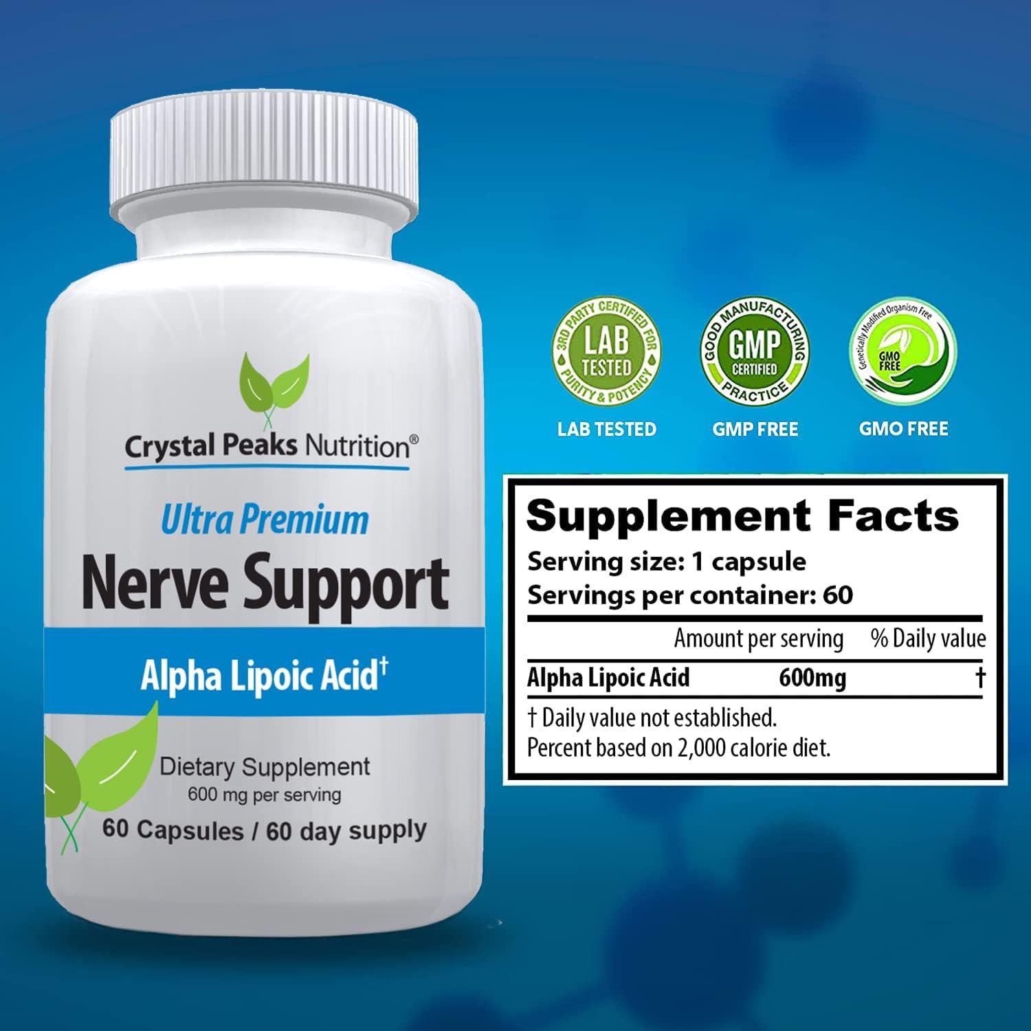 Nerve Support Supplement Natural Vitamins with 600mg of ALA Alpha