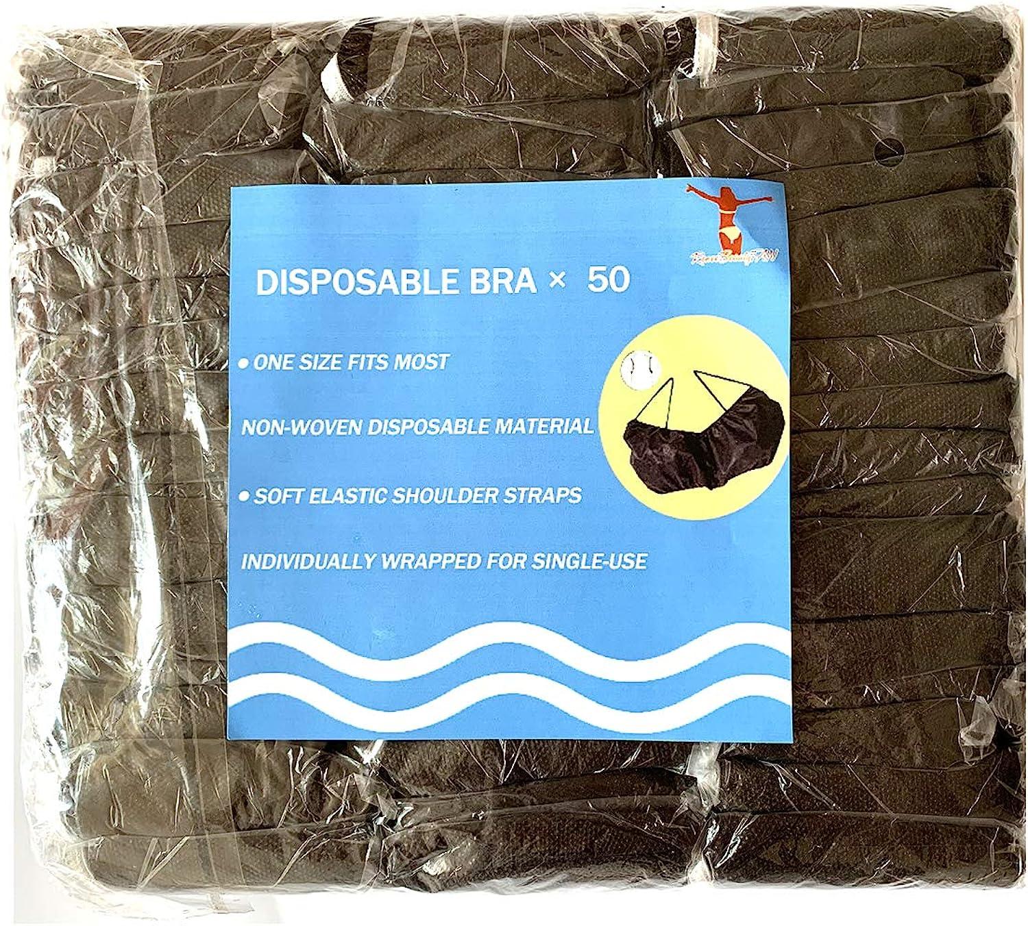 Pack of 50 Black Disposable Bras Bikini,Shoulder Loops, Individually