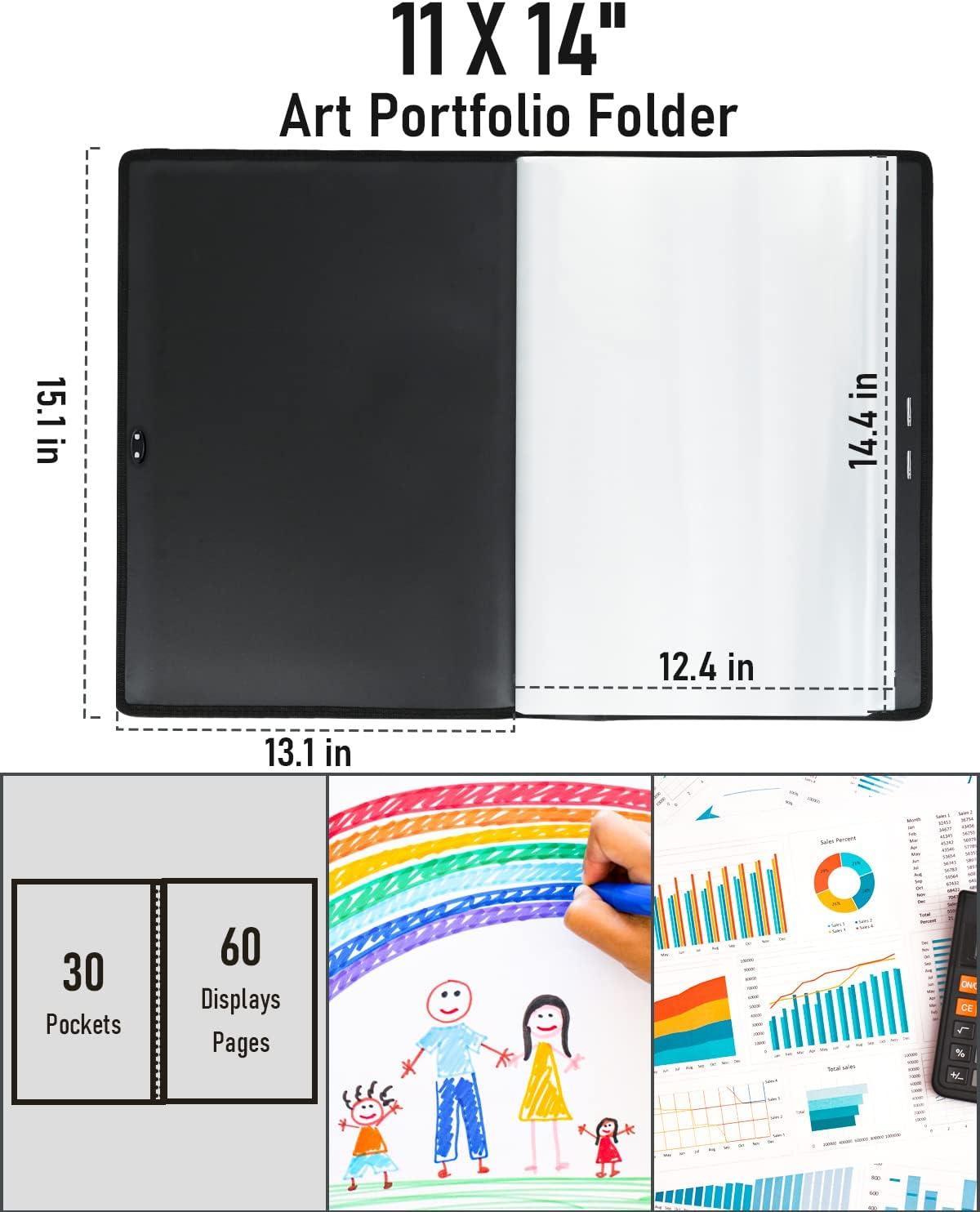 Nicpro 11x14 Art Portfolio Folder, 30 Pockets Display 60 Pages Art  Painting Portfolio Binder with Clear Plastic Sleeves, Presentation Storage  Book for Kids & Artists Artwork Drawing - (Black)