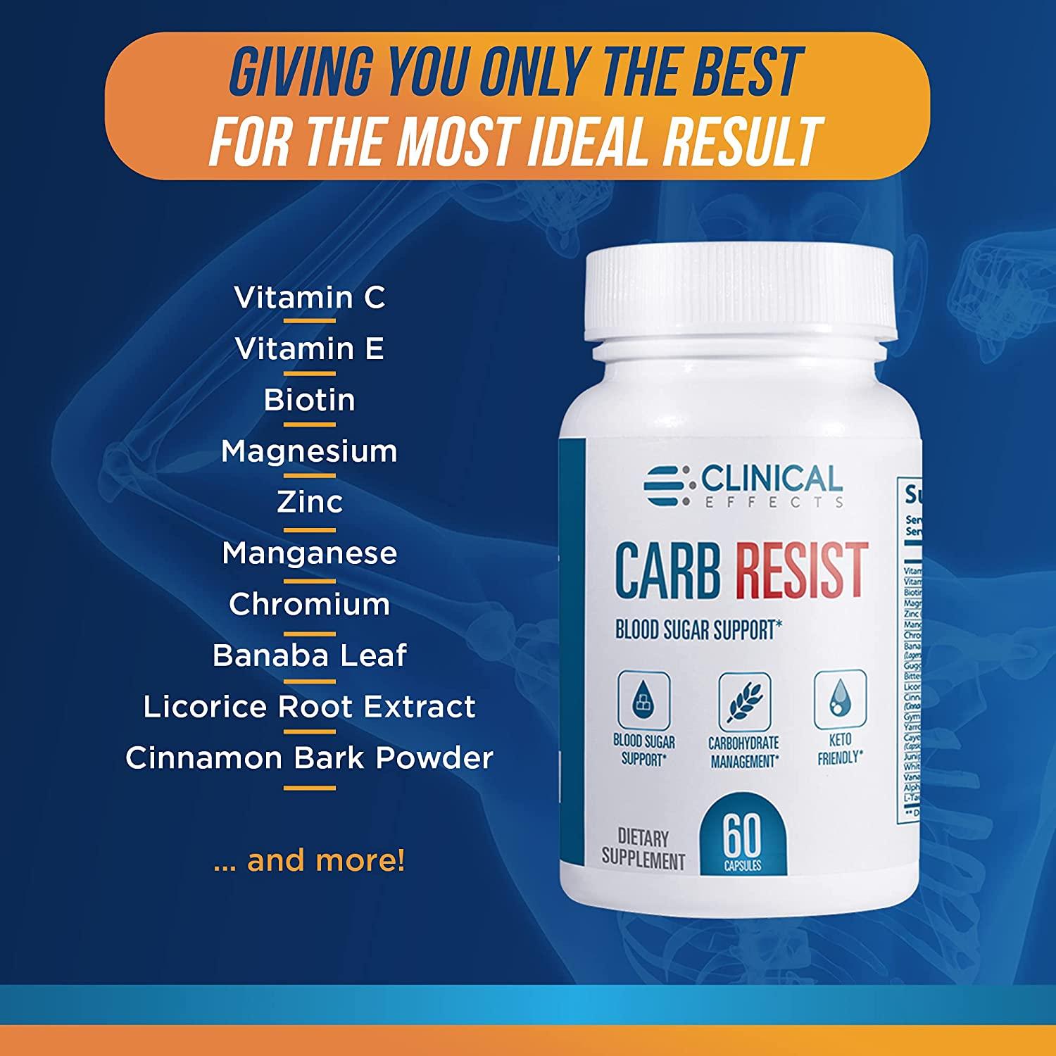 Clinical Effects Carb Resist Carb Blocker with Vitamin C 60 Capsules Ideal for Keto or Low