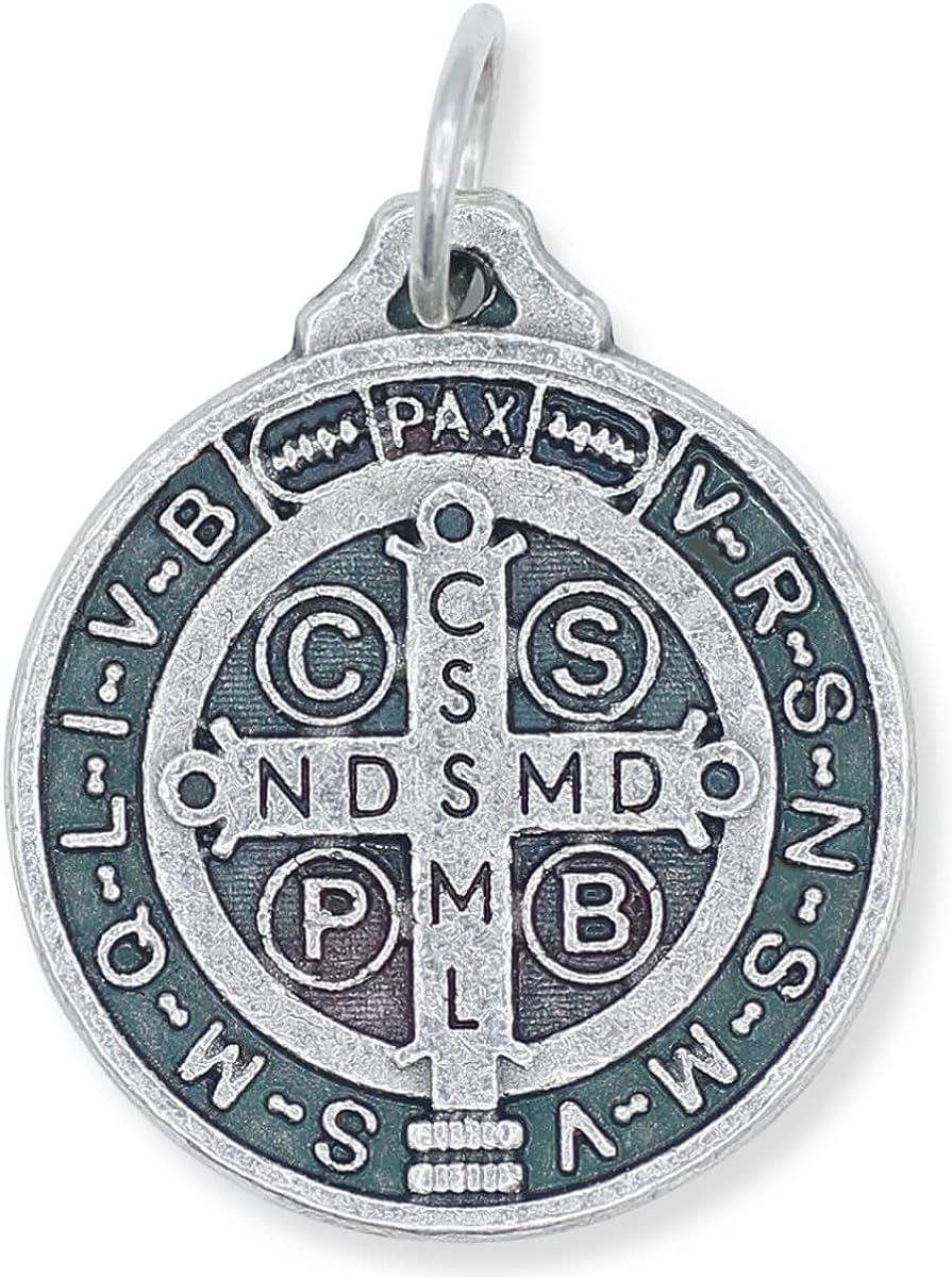 Caritas et Fides Bulk Pack of 10 - St. Benedict Medal Pendant - 3/4 inch Round Silver Oxidized St. Benedict Medals for Necklace, Medals for Jewelry