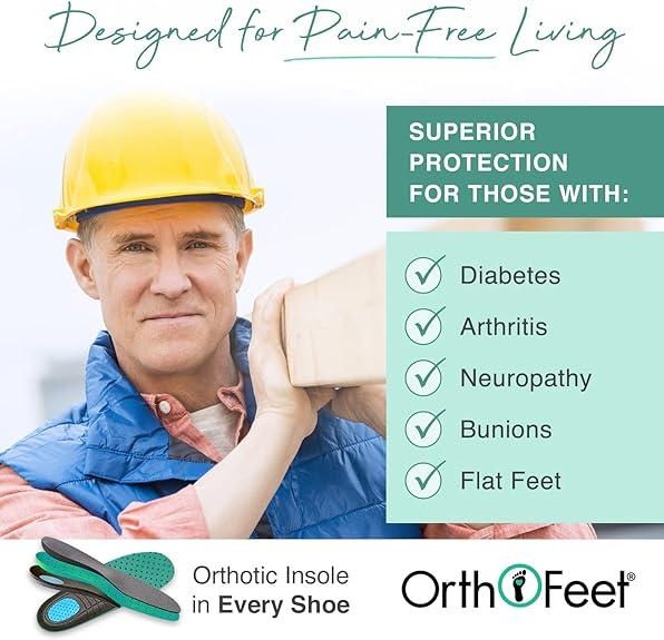 Orthofeet Men's Orthopedic Leather Dolomite Work Shoes Black 8 Wide